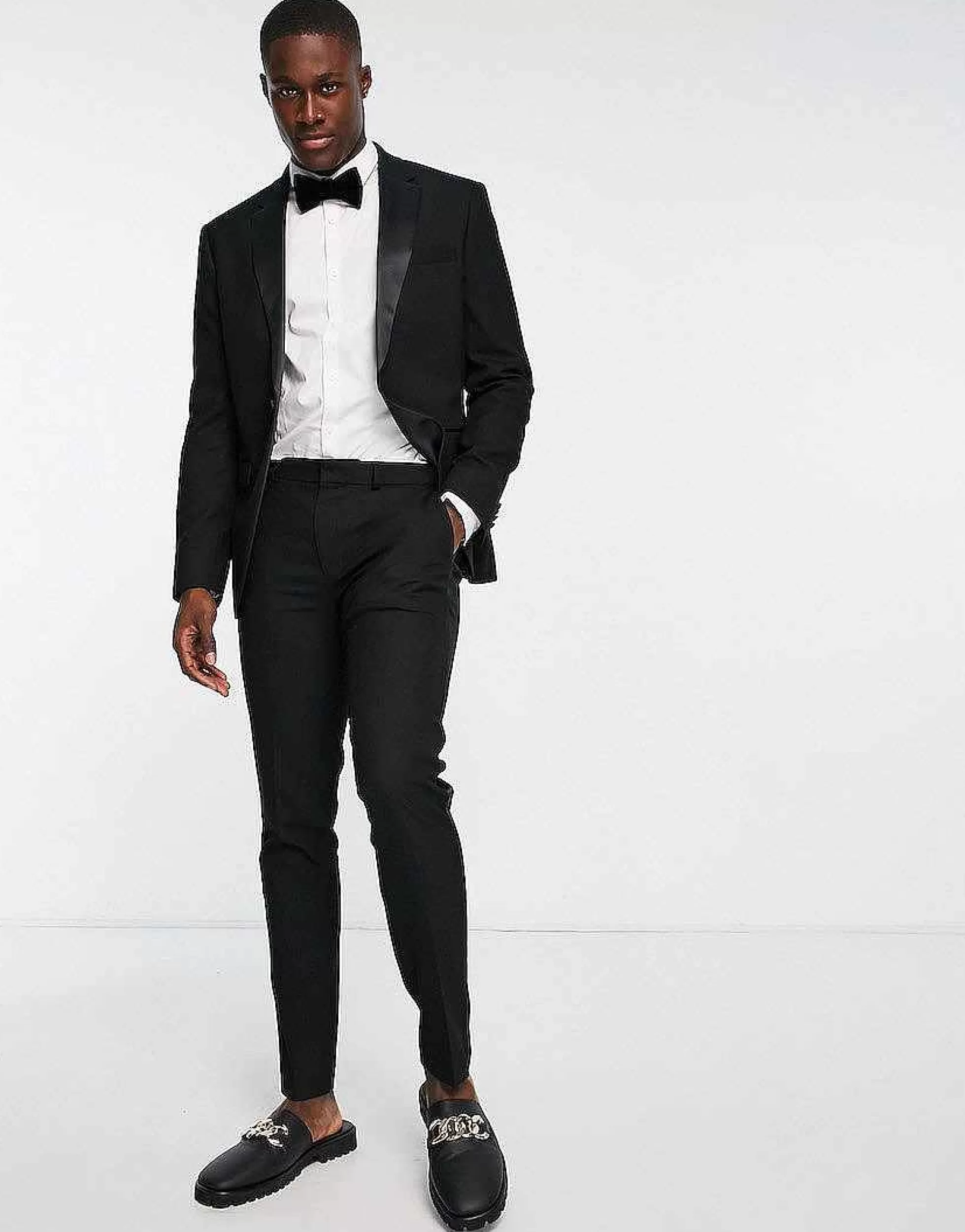 Men Topman Skinny Tuxedo Suit In Black