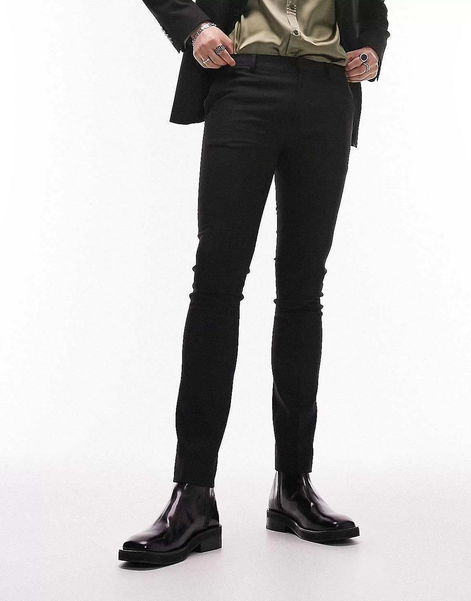 Men Topman Stretch Super Skinny Suit In Black