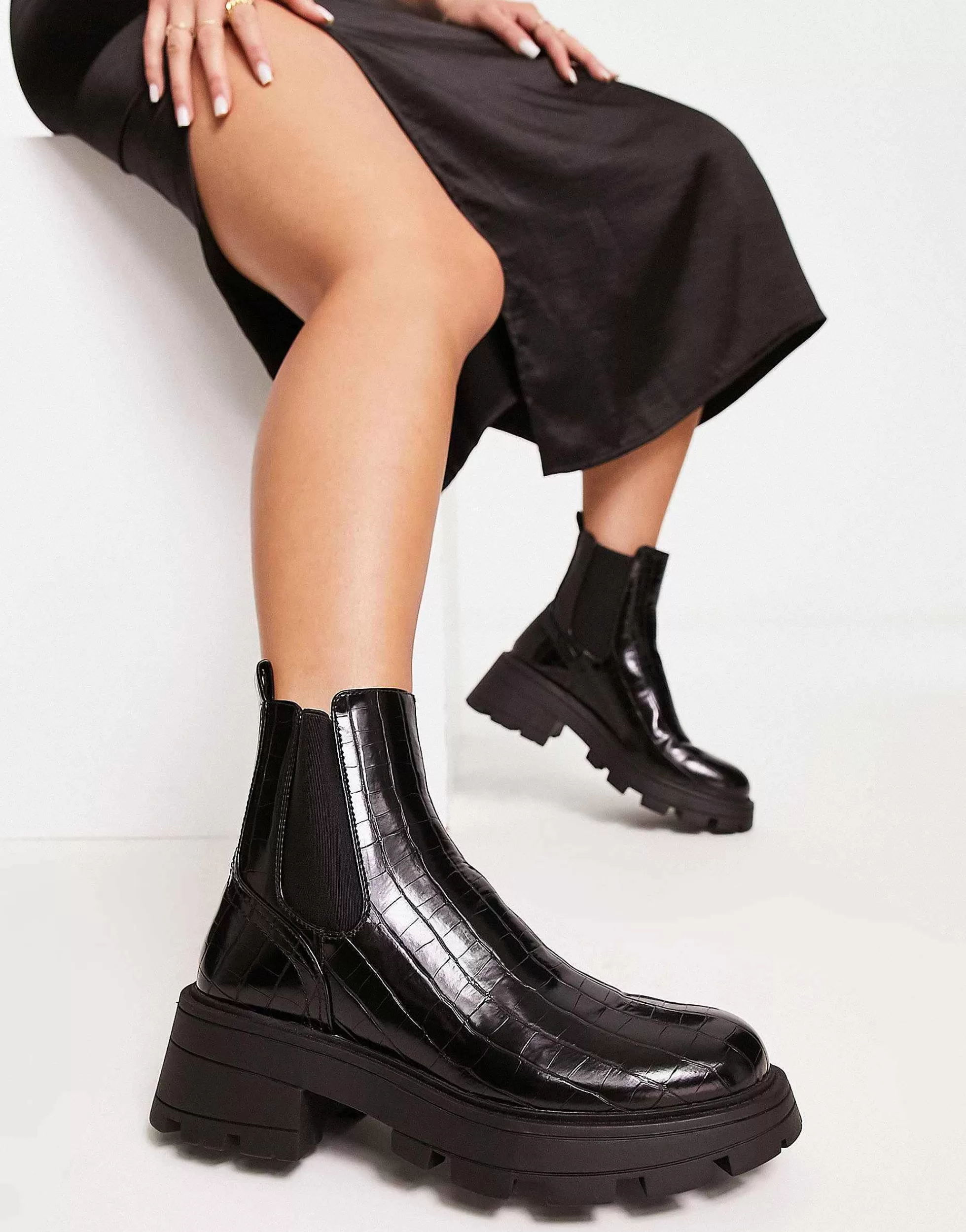 Women Topshop Bella Chunky Chelsea Boot In Croc