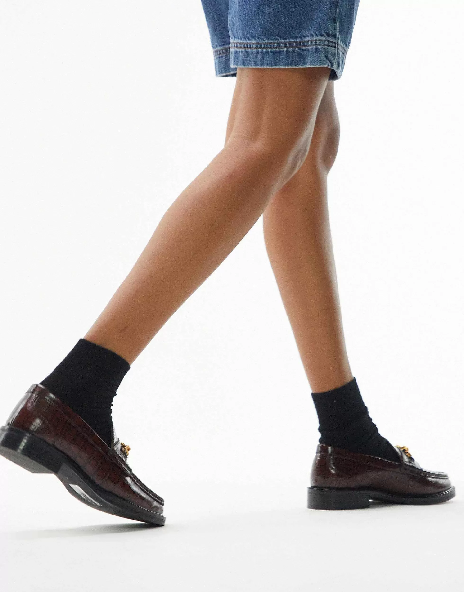 Women Topshop Clara Leather Flat Loafer With Chain In