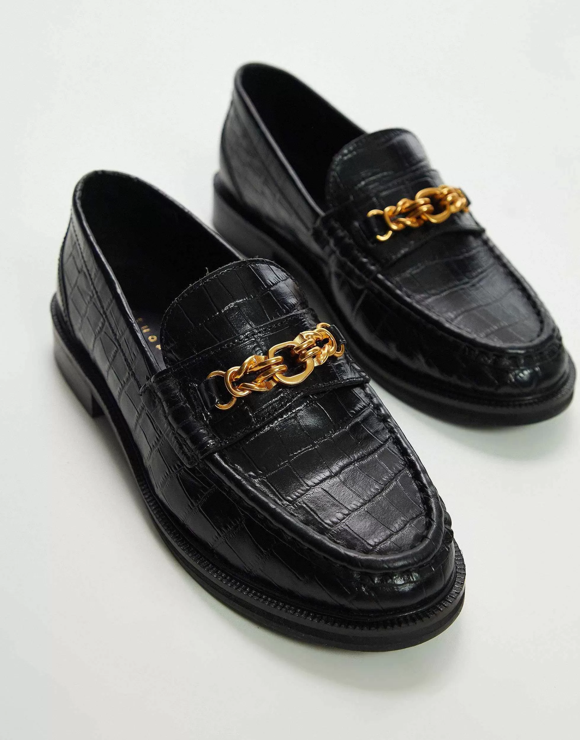 Women Topshop Clara Leather Flat Loafer With Chain In Croc