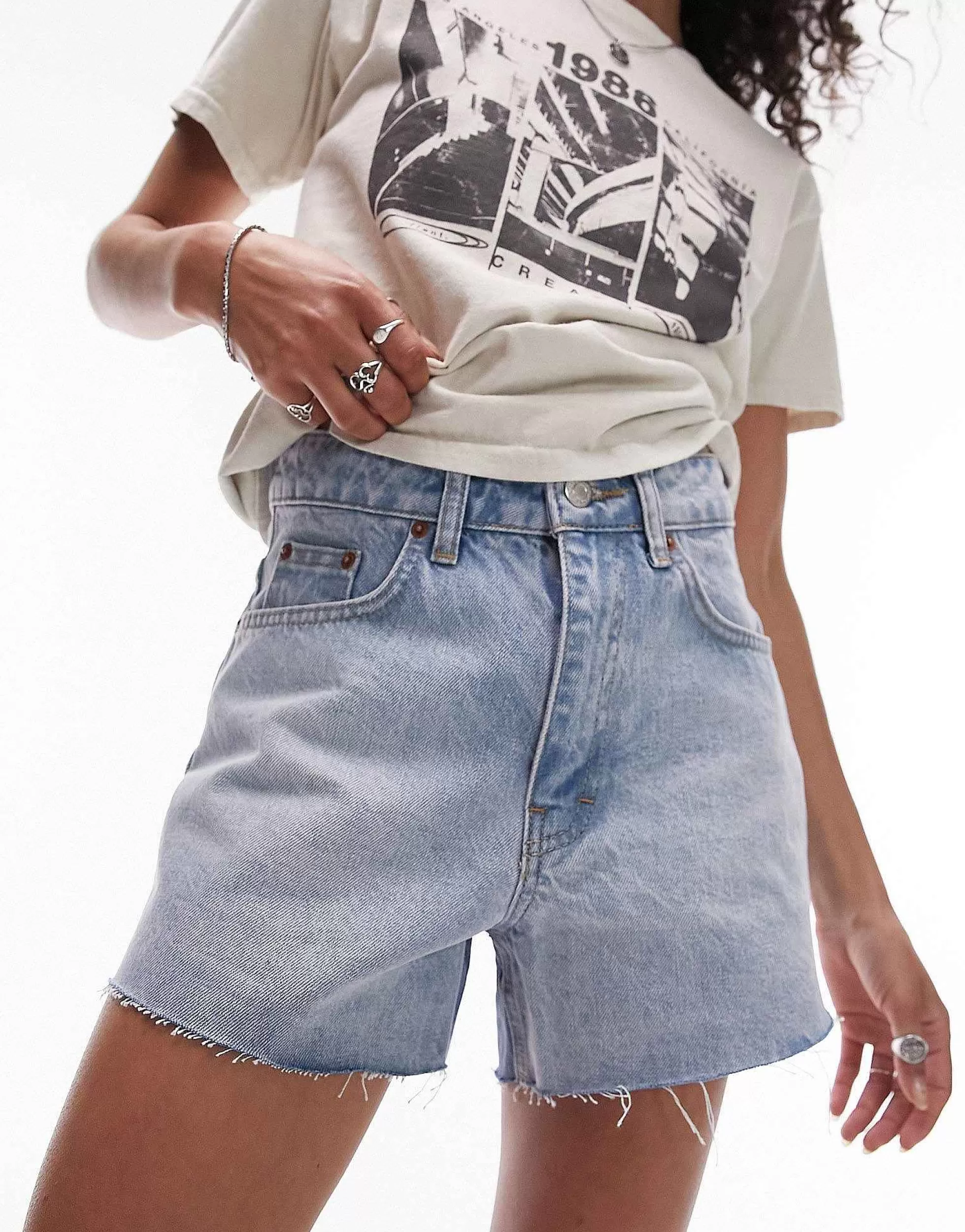 Women Topshop Denim A Line Mom Short In