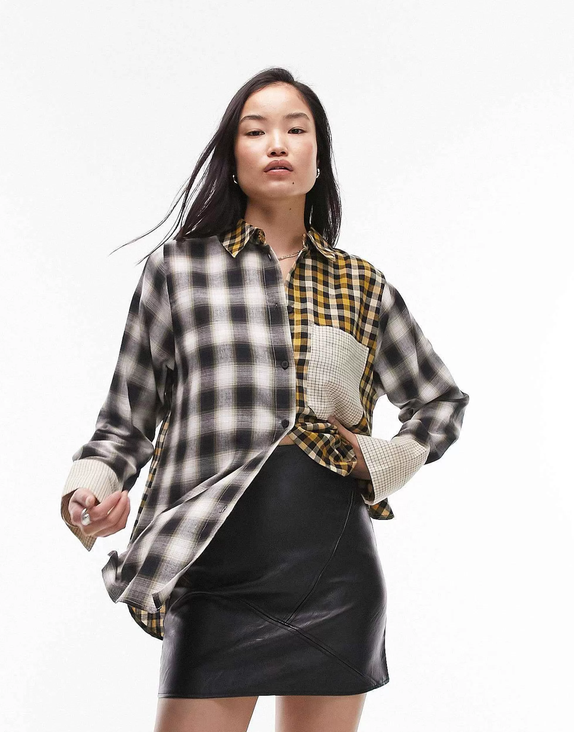 Women Topshop Mix And Match Check Shirt In