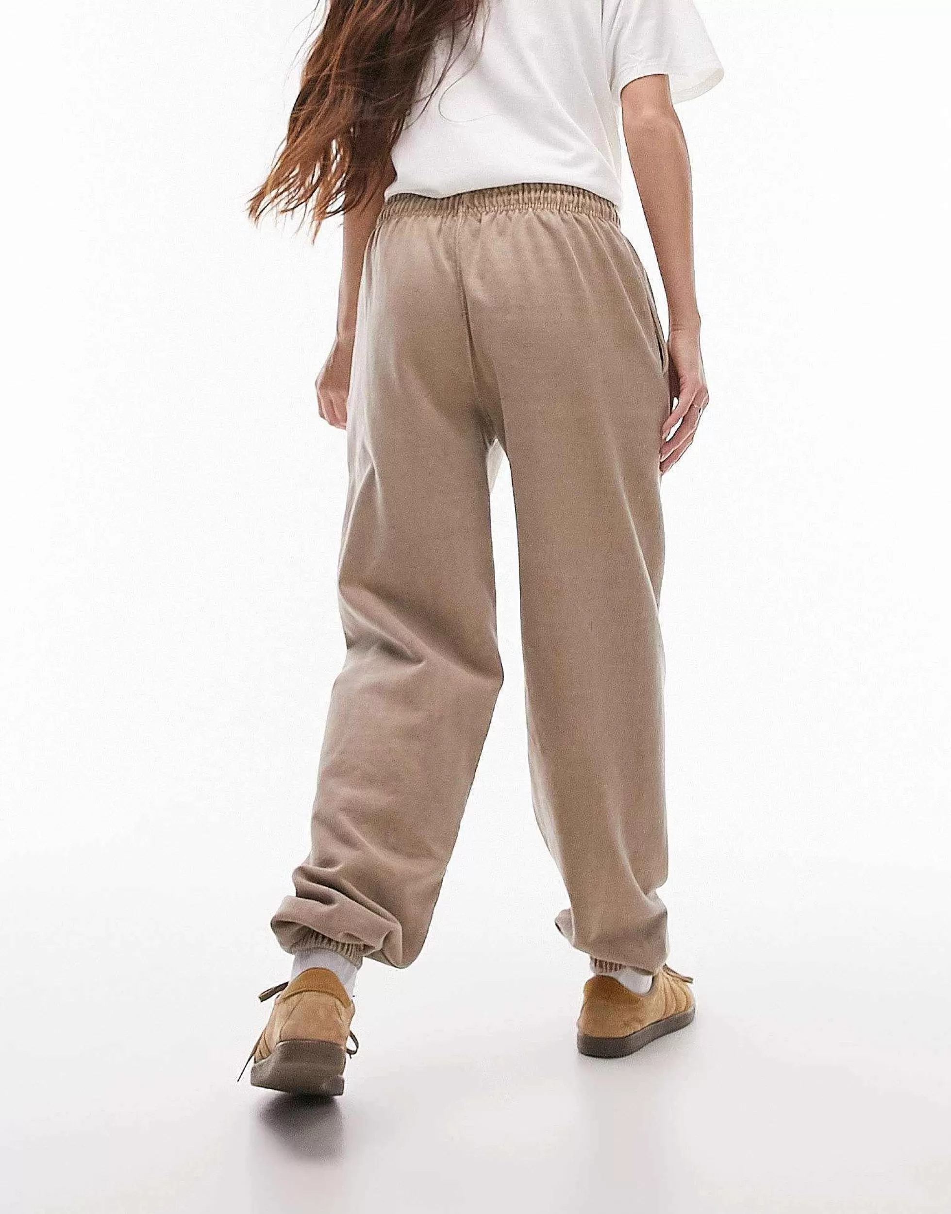 Women Topshop Plain Vintage Wash Oversized Cuff Jogger In Taupe