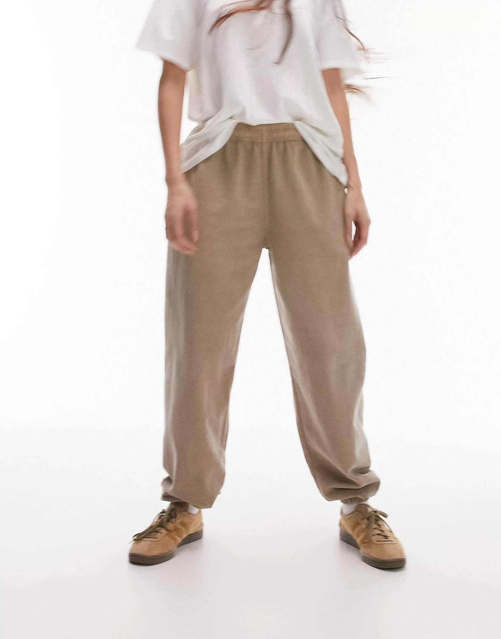 Women Topshop Plain Vintage Wash Oversized Cuff Jogger In Taupe