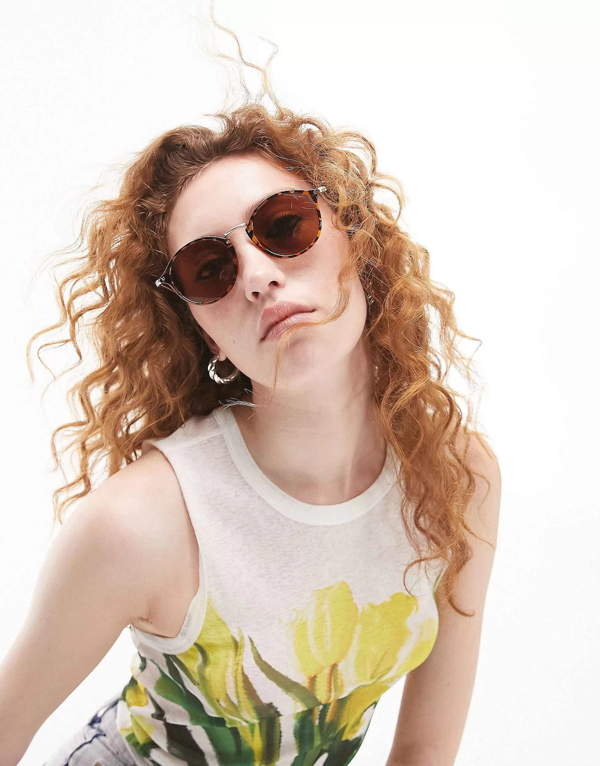 Women Topshop Plastic Round Sunglasses In Tort