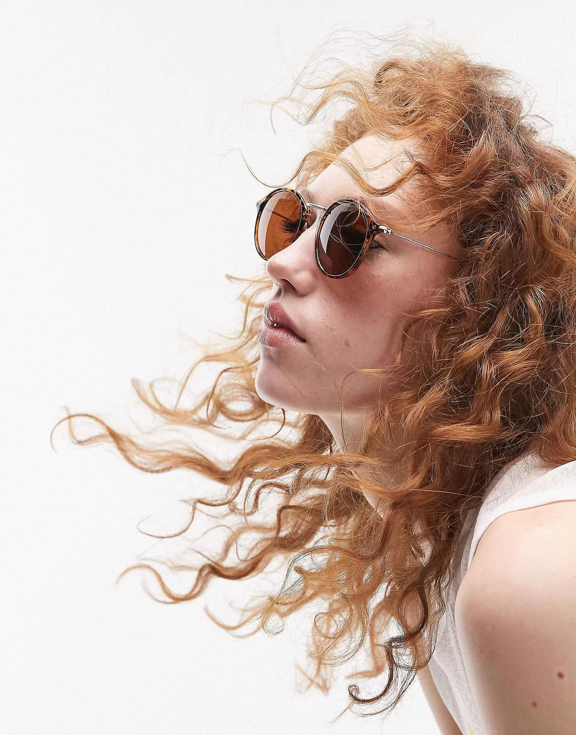 Women Topshop Plastic Round Sunglasses In Tort