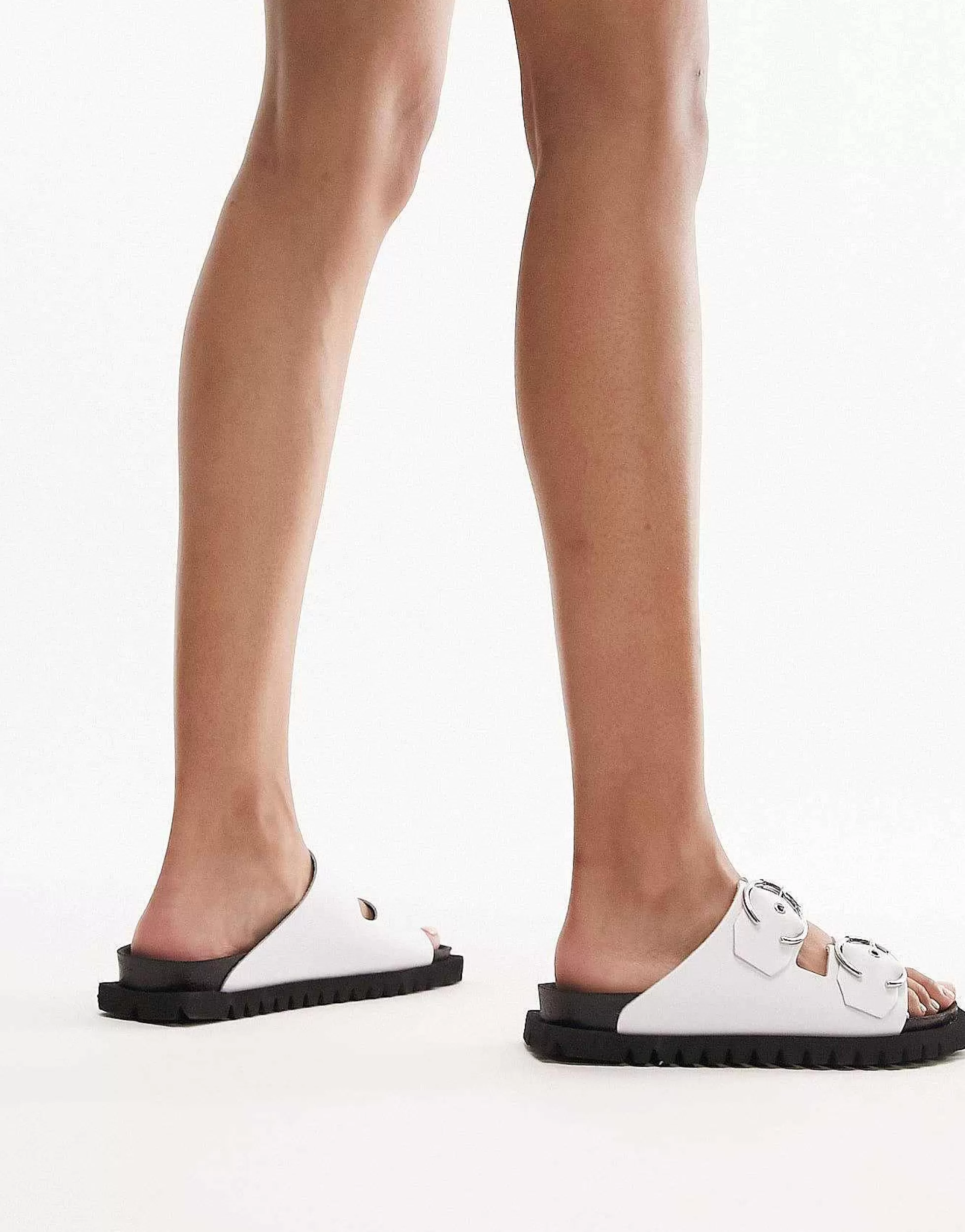 Women Topshop Prince Leather Flat Sandal With Buckles In