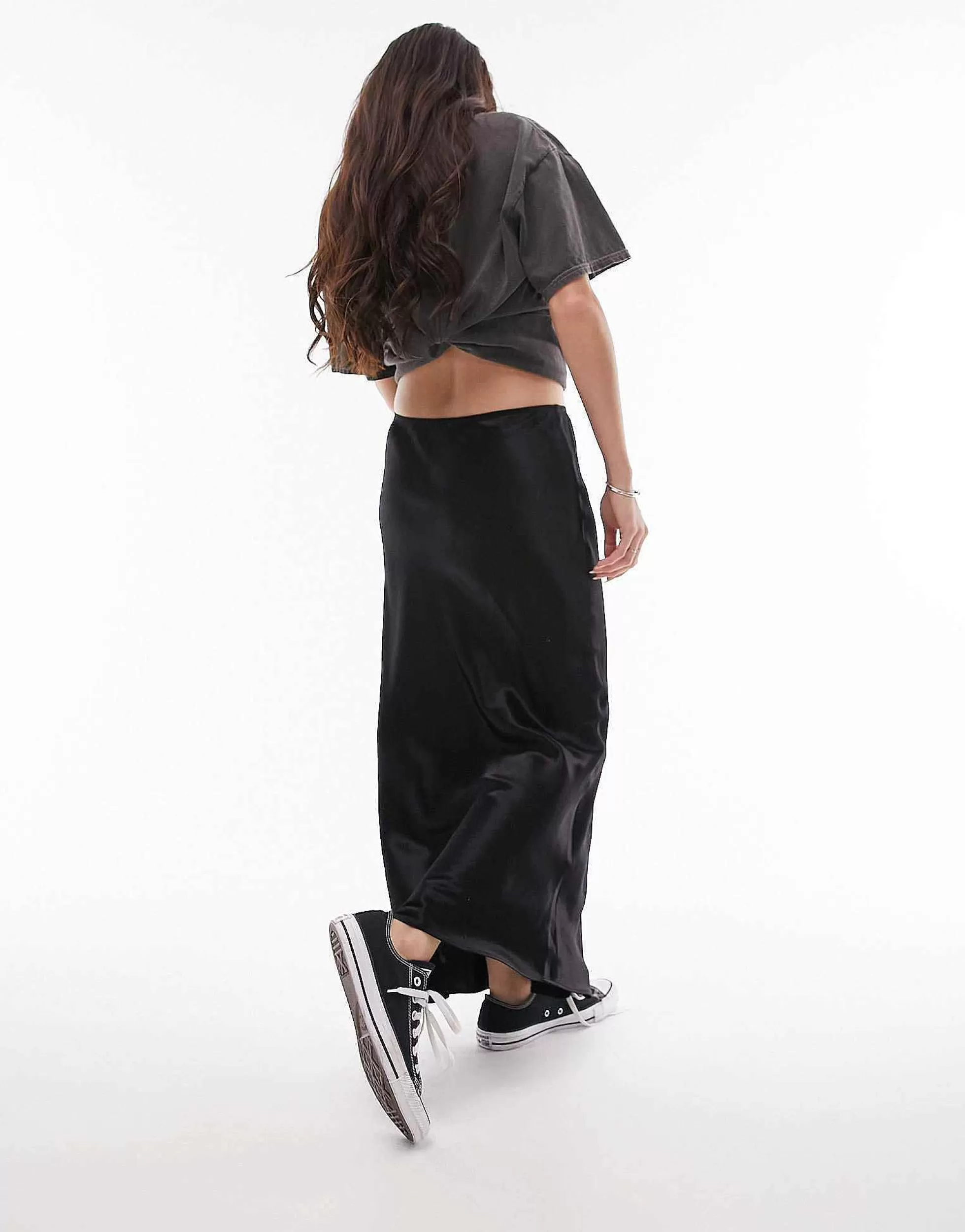 Women Topshop Satin Bias Midi Skirt In