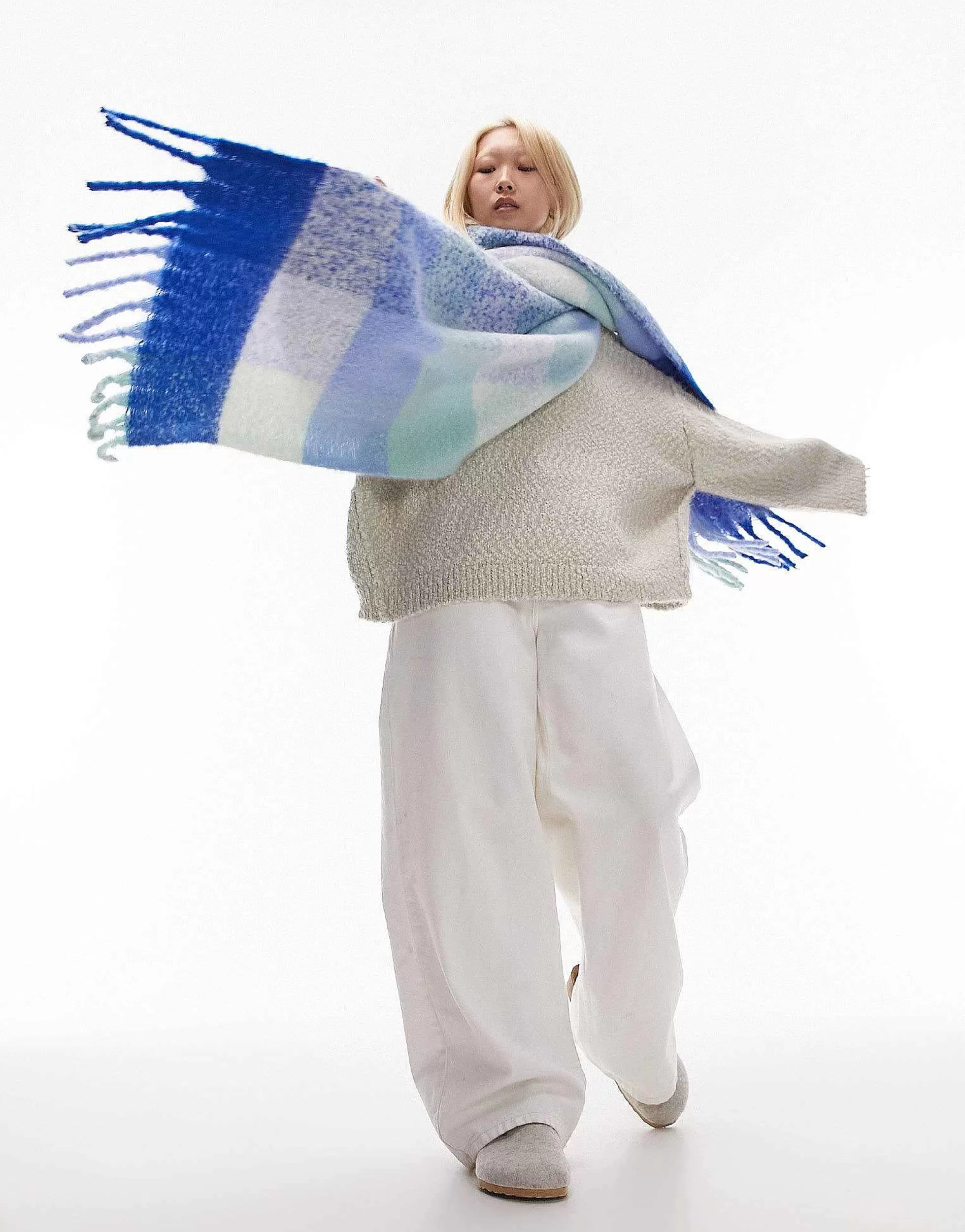 Women Topshop Scarlett Blanket Check Scarf In