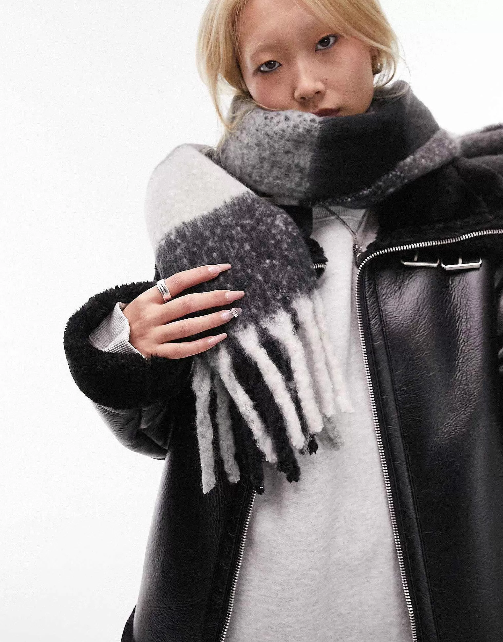 Women Topshop Scarlett Blanket Check Scarf In Black And Grey