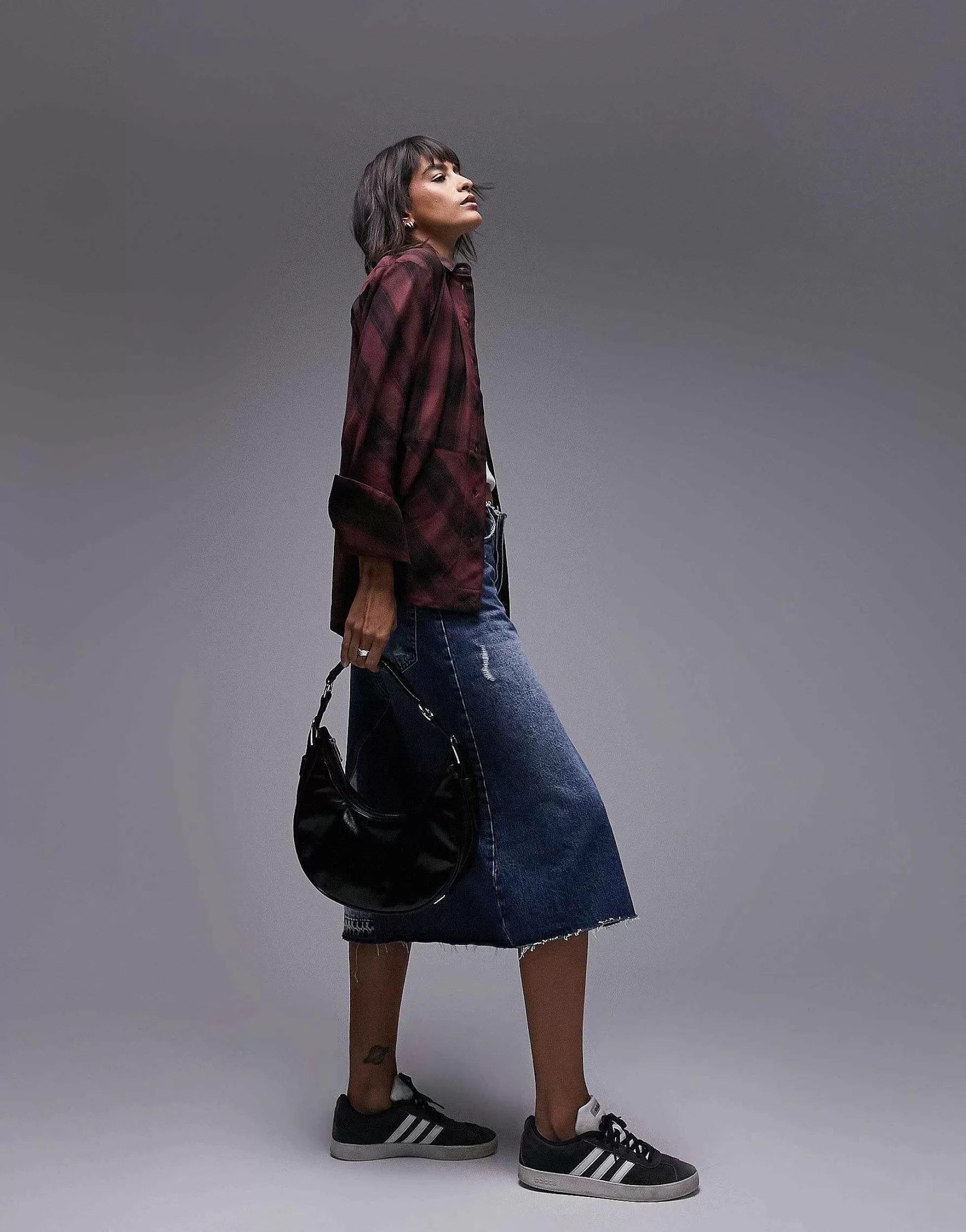 Women Topshop Soft Check Shirt In Berry And Black