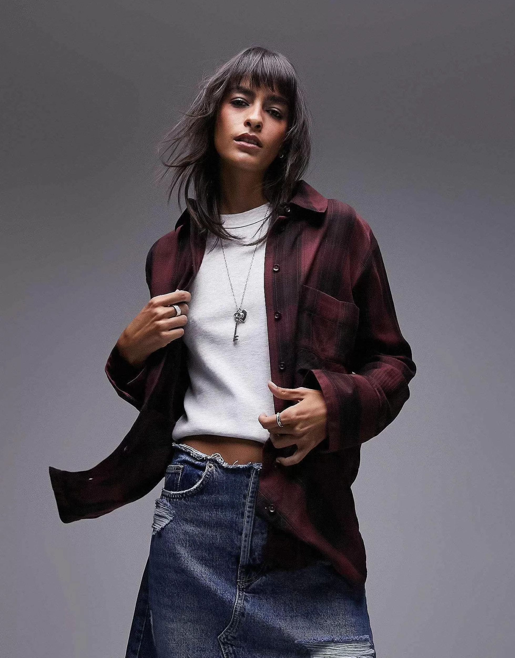 Women Topshop Soft Check Shirt In Berry And Black