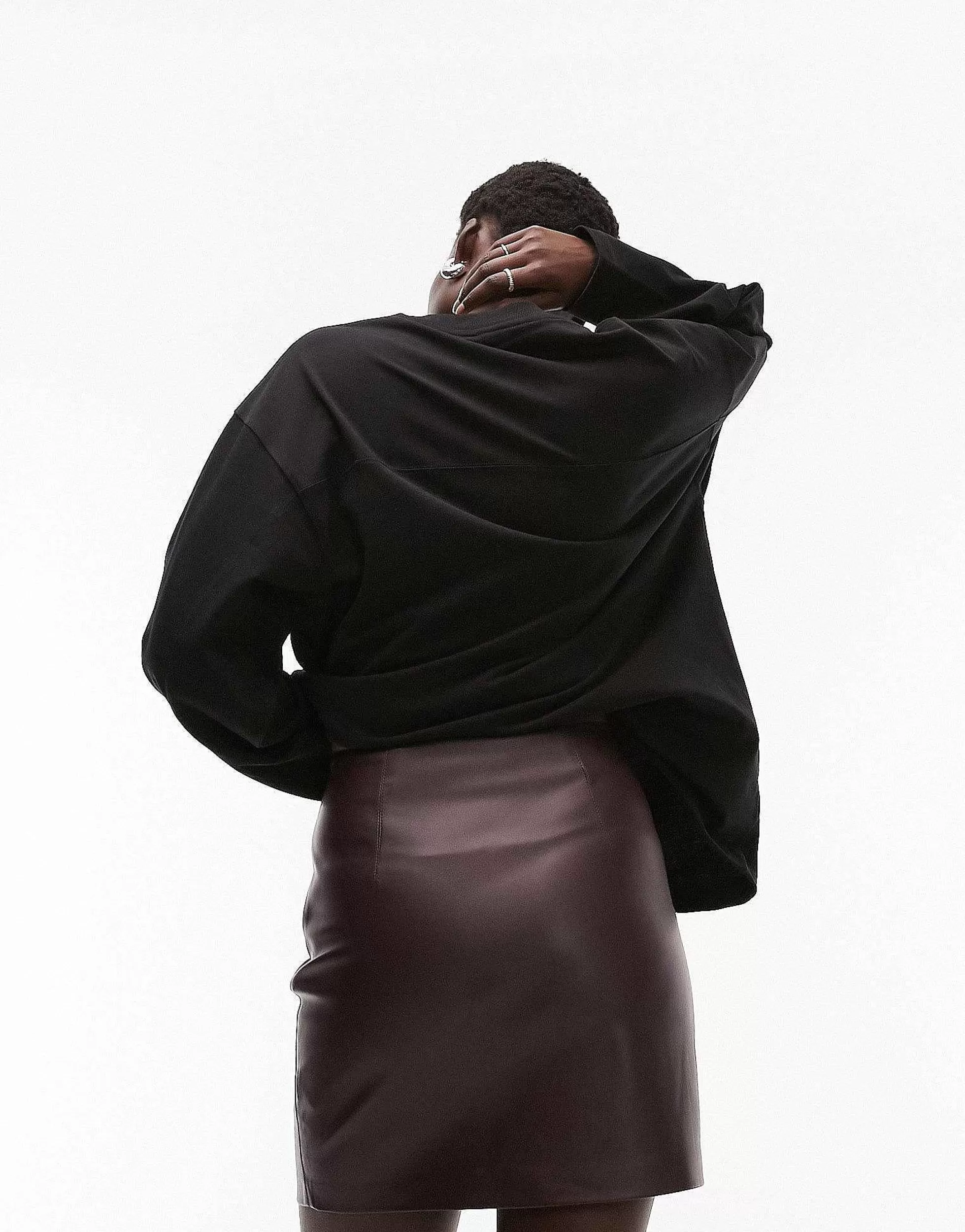 Women Topshop Tall Leather Look Split Detail Mini Skirt In