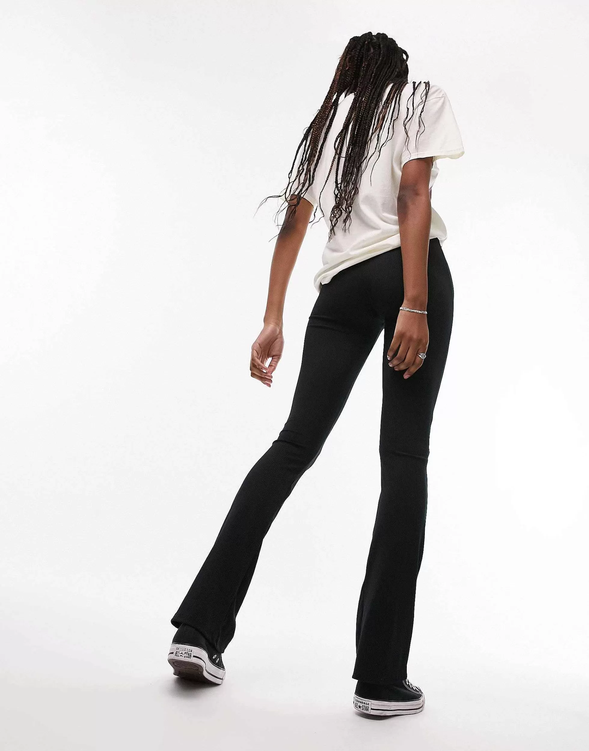 Women Topshop Tall Skinny Rib Flared Trousers In