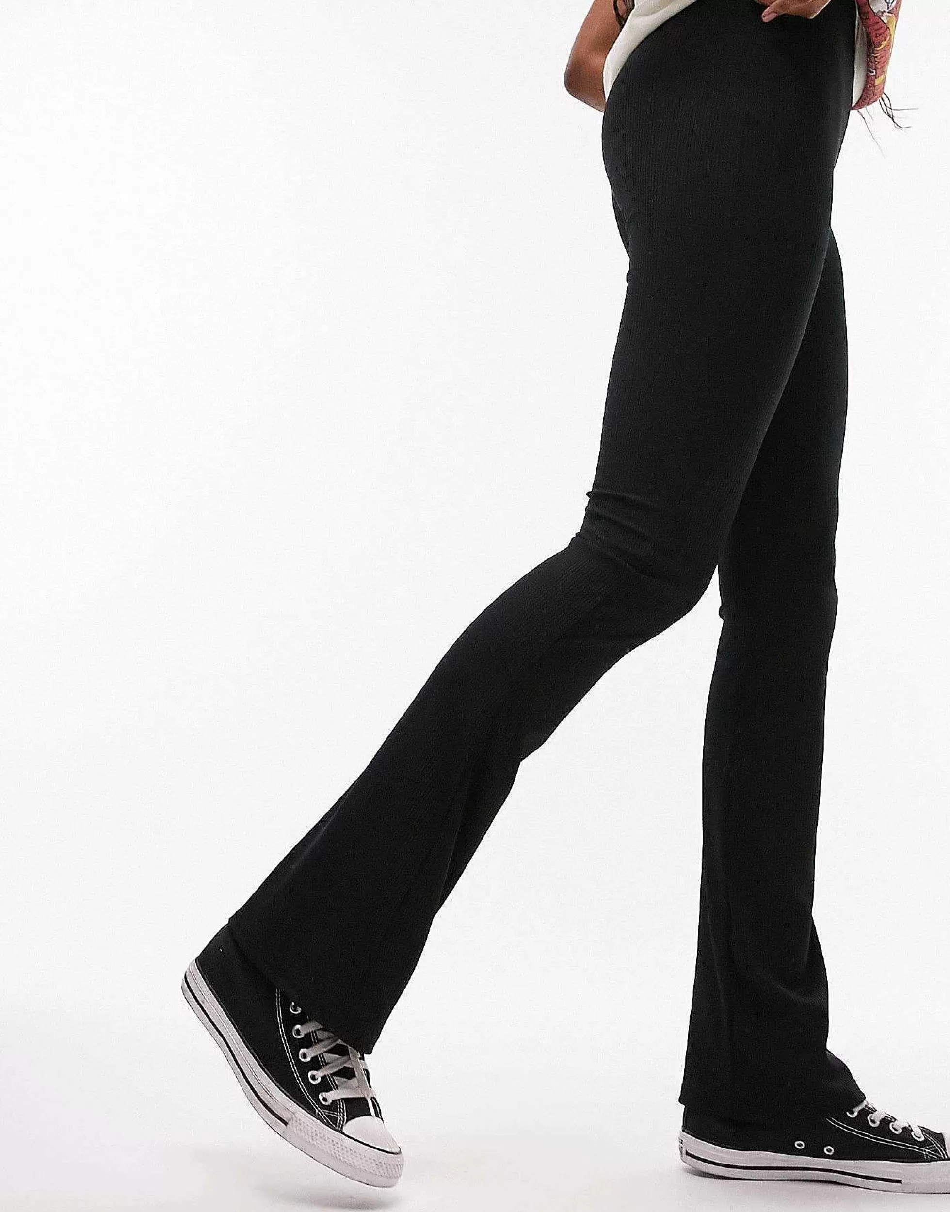 Women Topshop Tall Skinny Rib Flared Trousers In