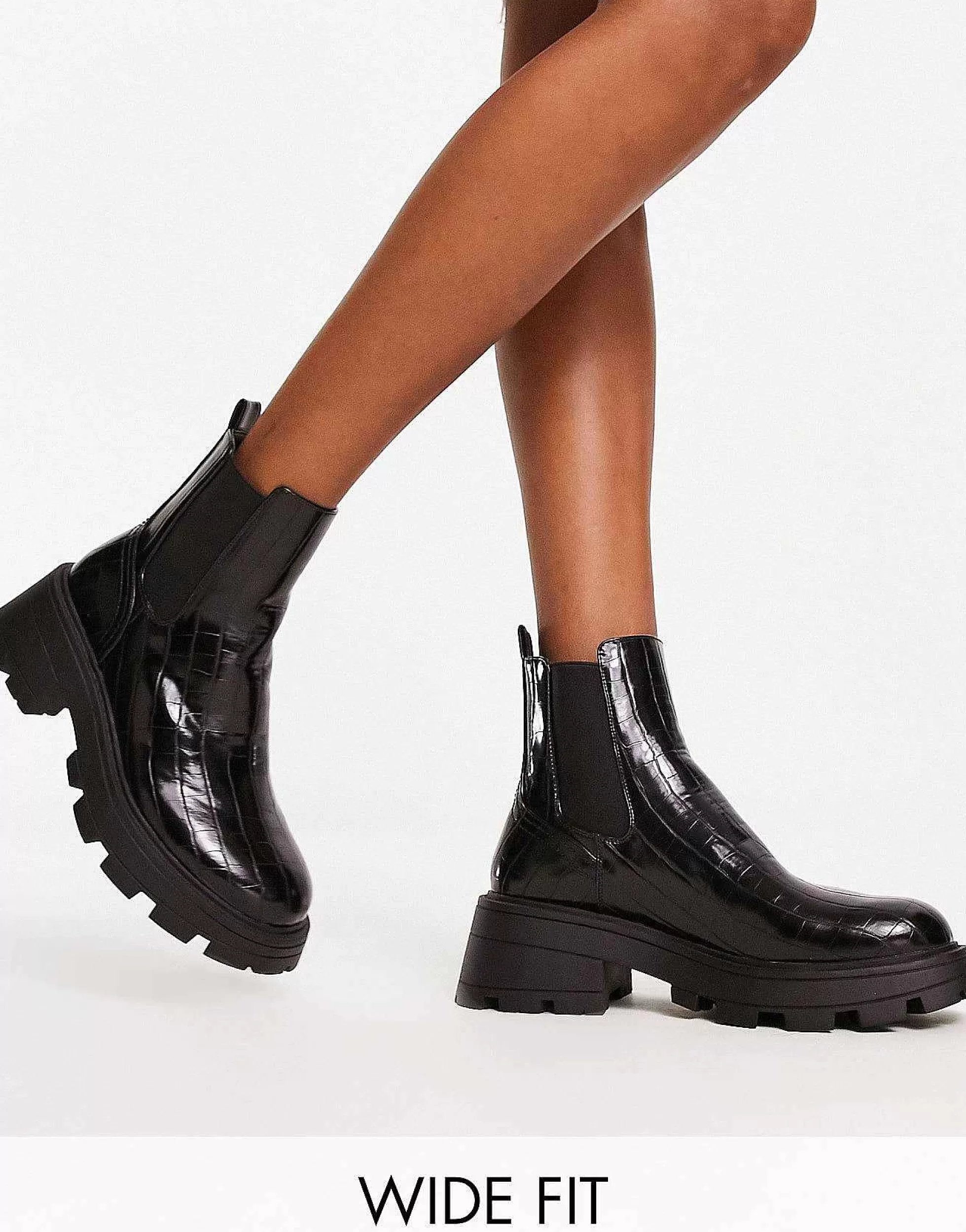 Women Topshop Wide Fit Bella Chunky Chelsea Boot In Croc