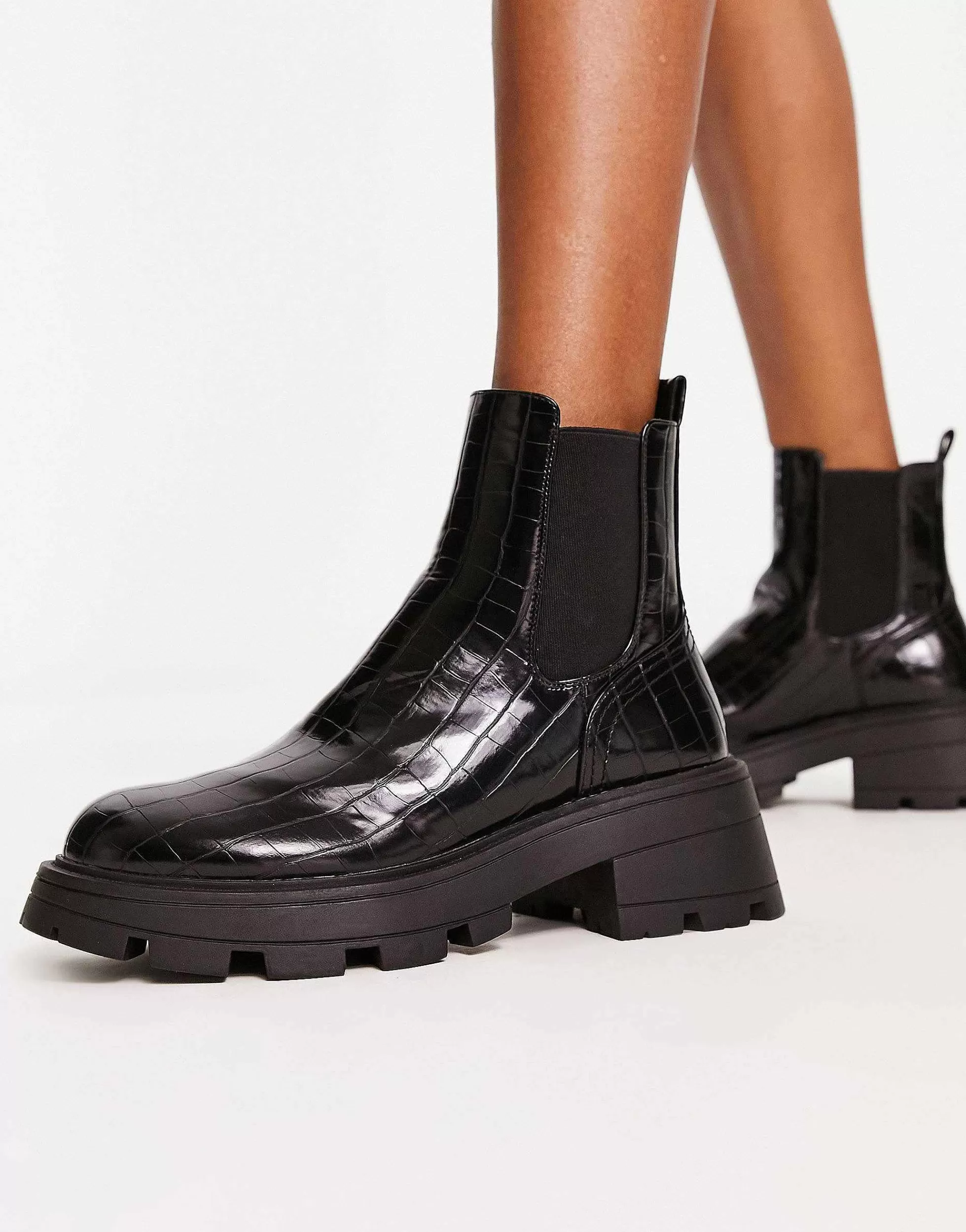 Women Topshop Wide Fit Bella Chunky Chelsea Boot In Croc