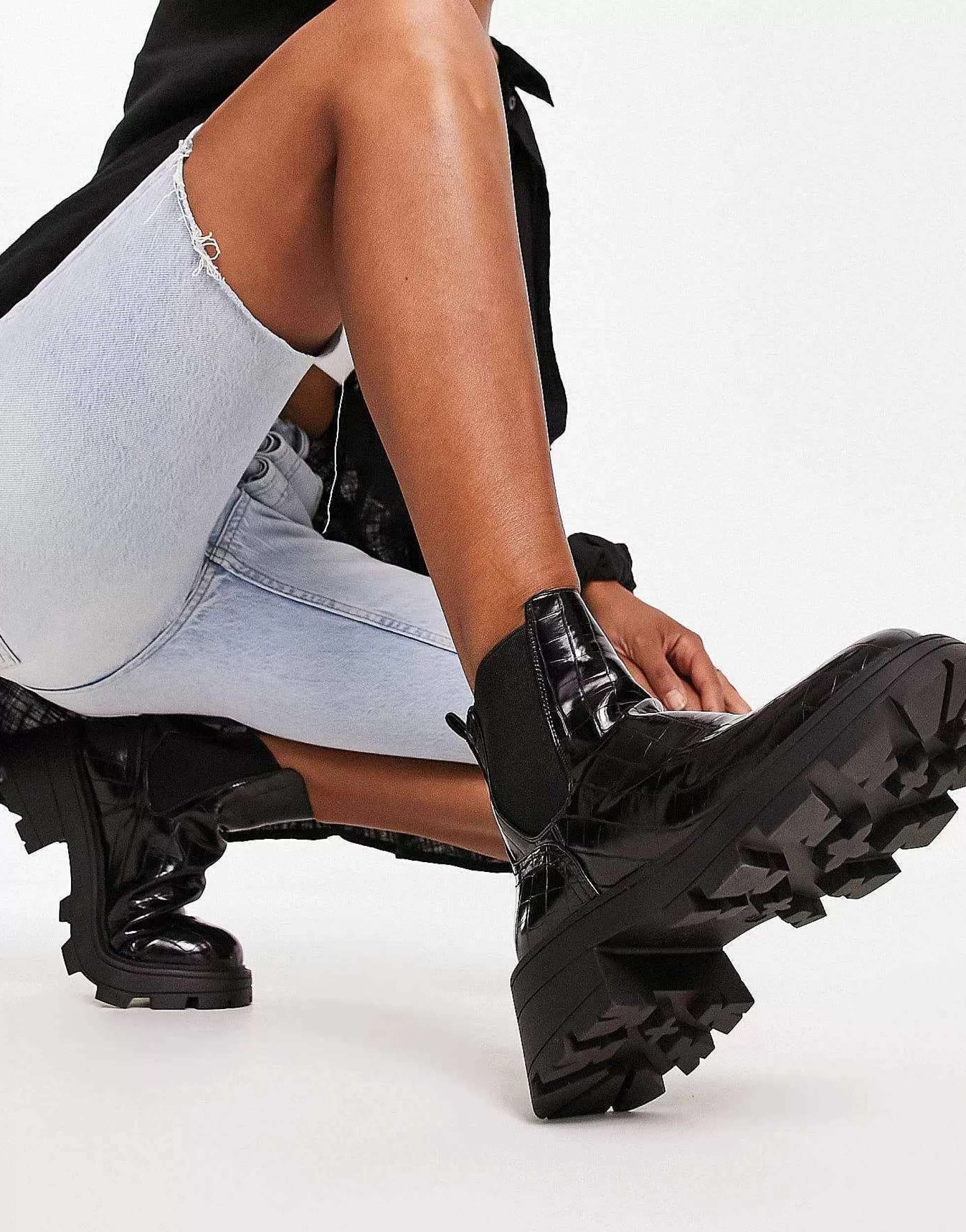 Women Topshop Wide Fit Bella Chunky Chelsea Boot In Croc