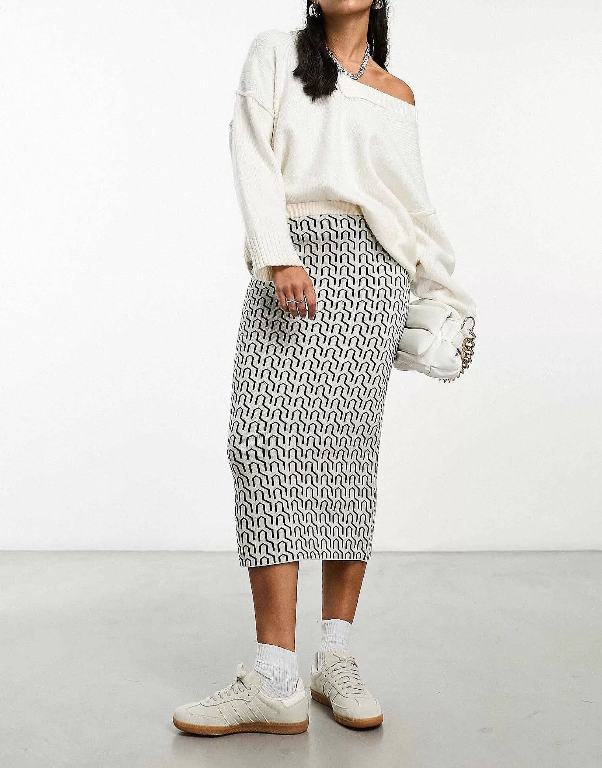 Women Vero Moda Geo Knitted Midi Skirt Co-Ord In