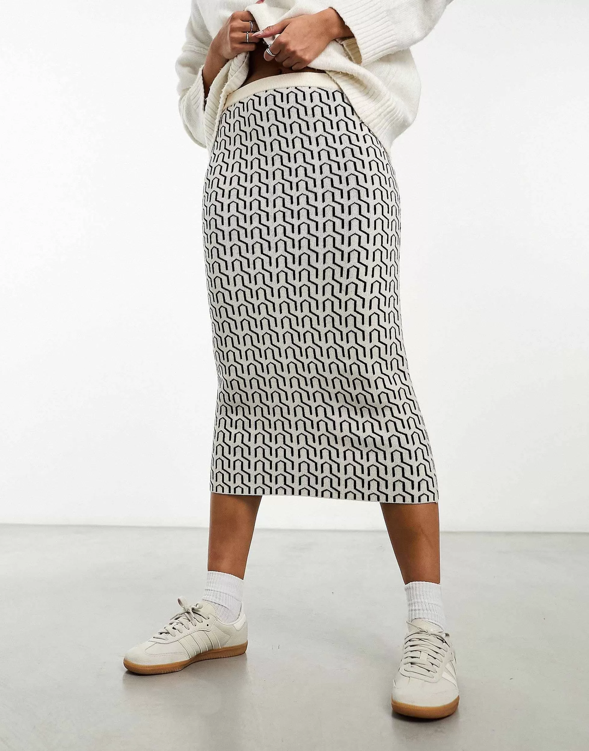 Women Vero Moda Geo Knitted Midi Skirt Co-Ord In
