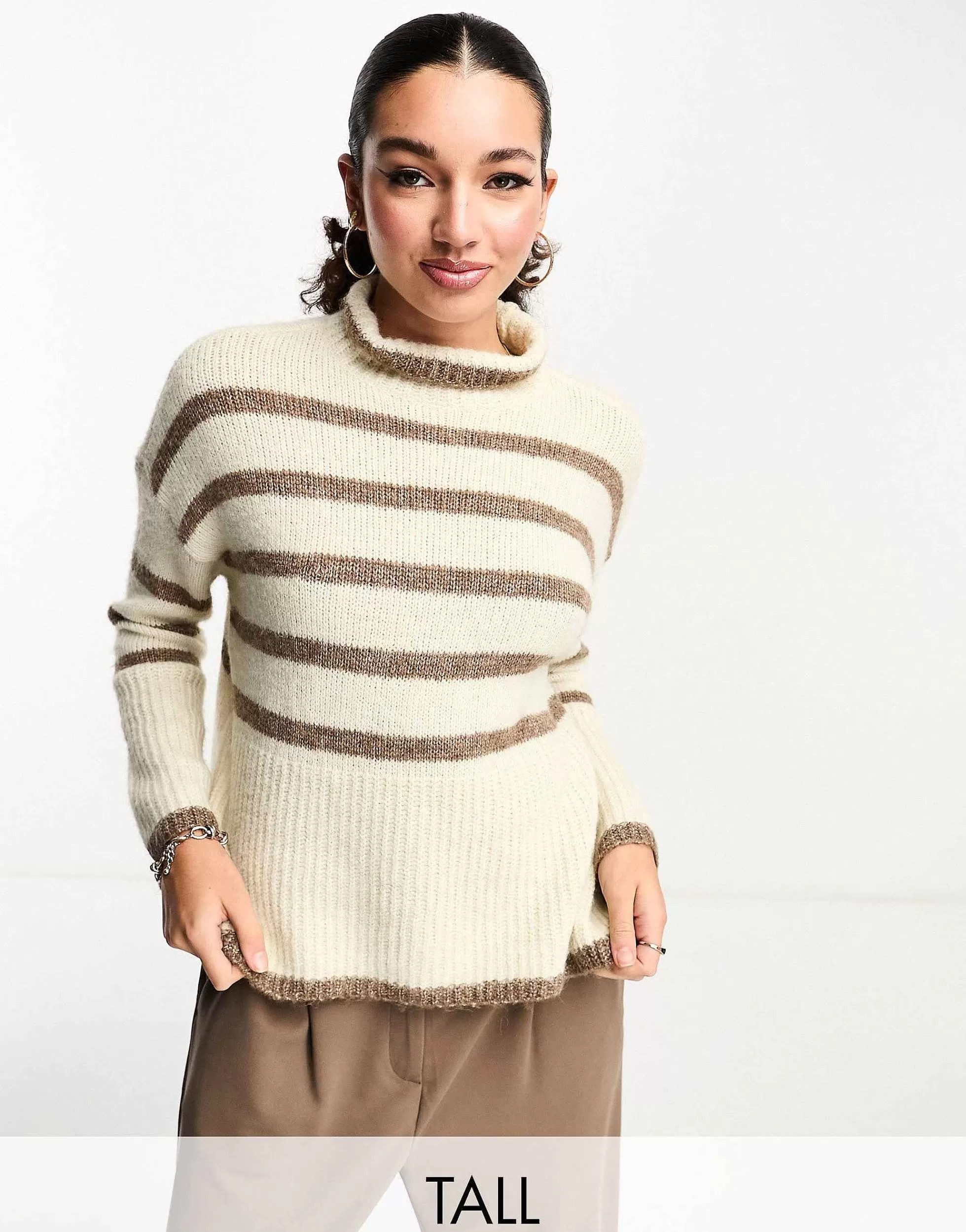 Women Vero Moda Tall High Neck Oversized Stripe Jumper In