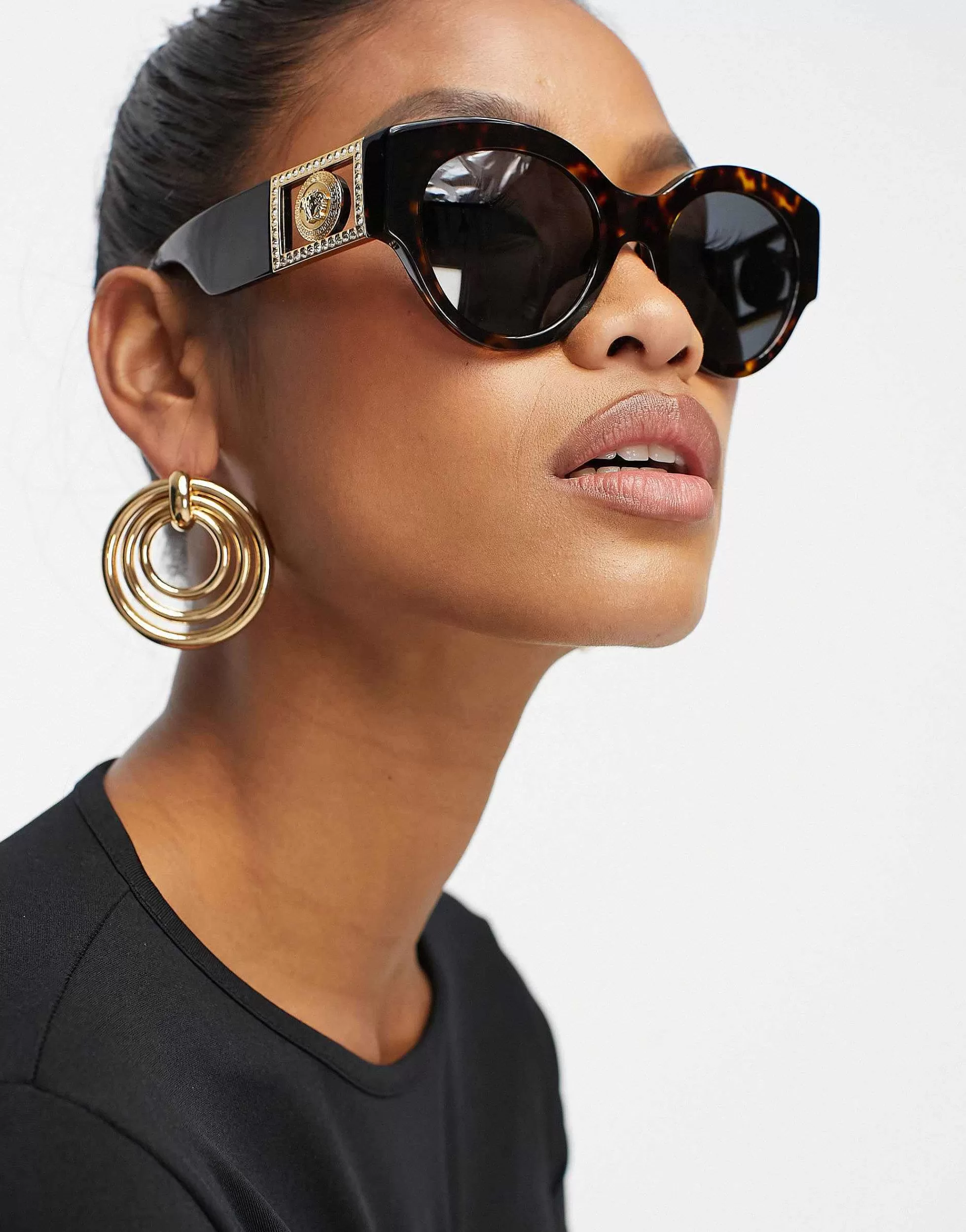 Women Versace Oversized Round Sunglasses In Tortoiseshell