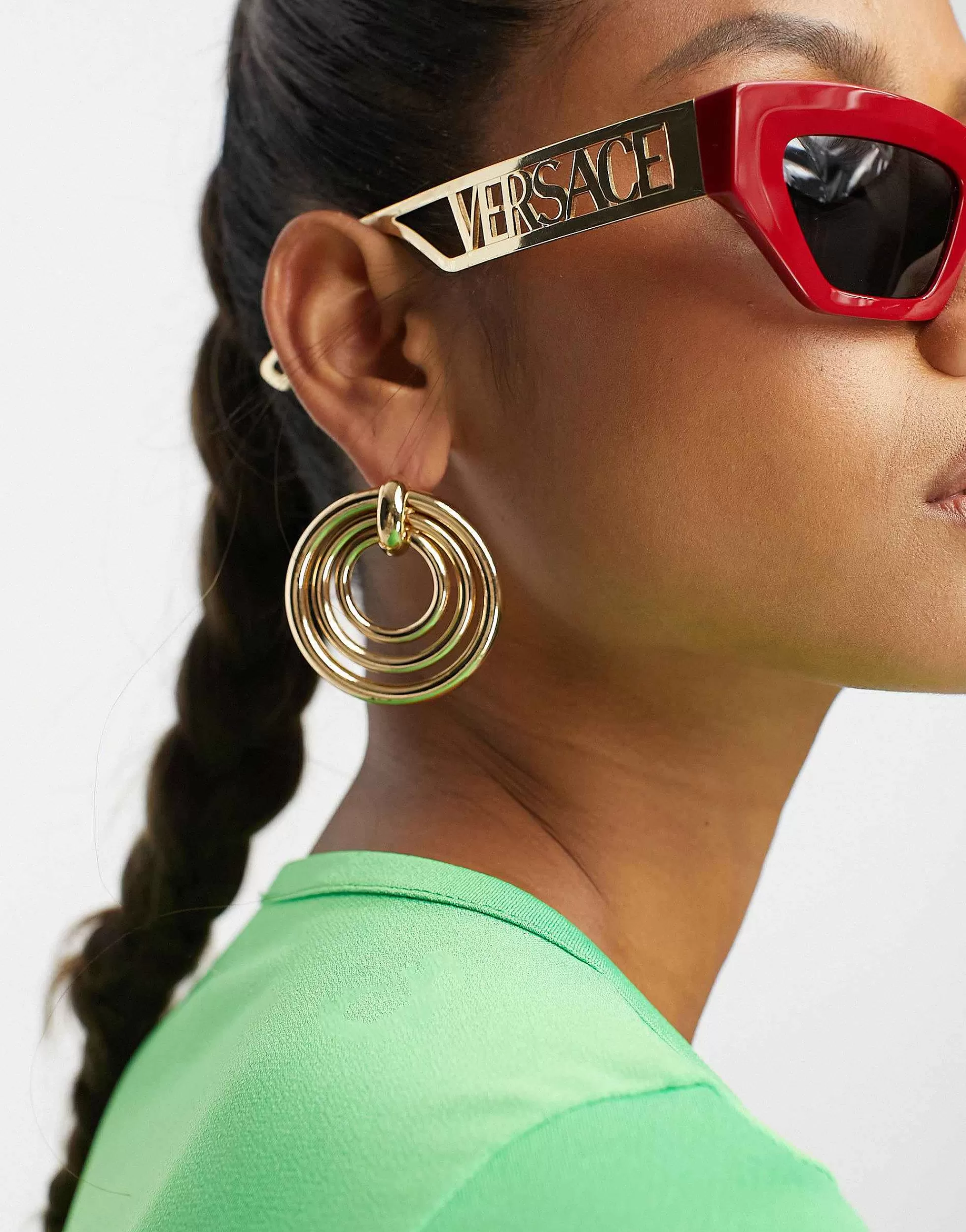 Women Versace Rectangle Festival Sunglasses With Gold Detail In