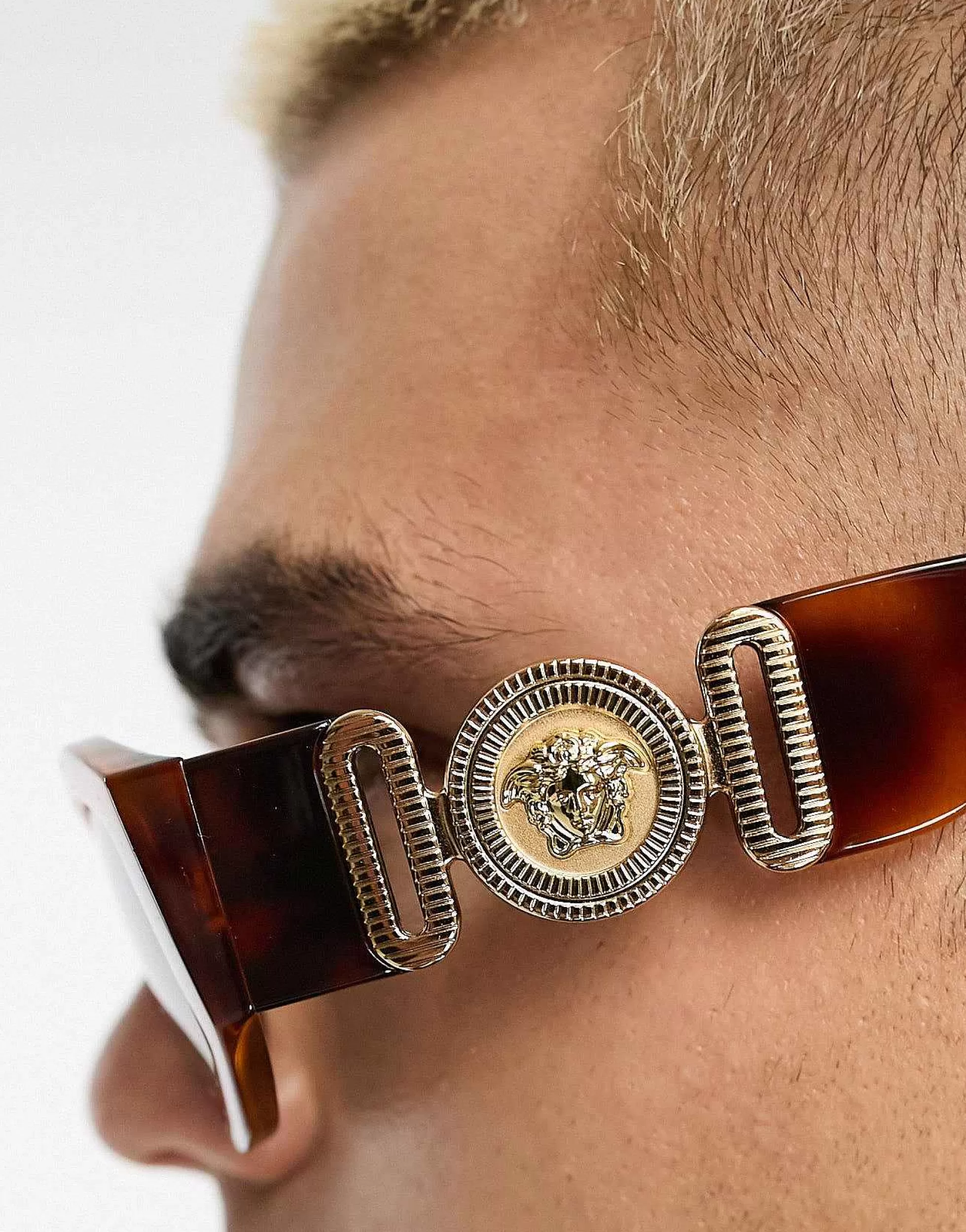 Men Versace Rectangle Sunglasses In Tortoiseshell