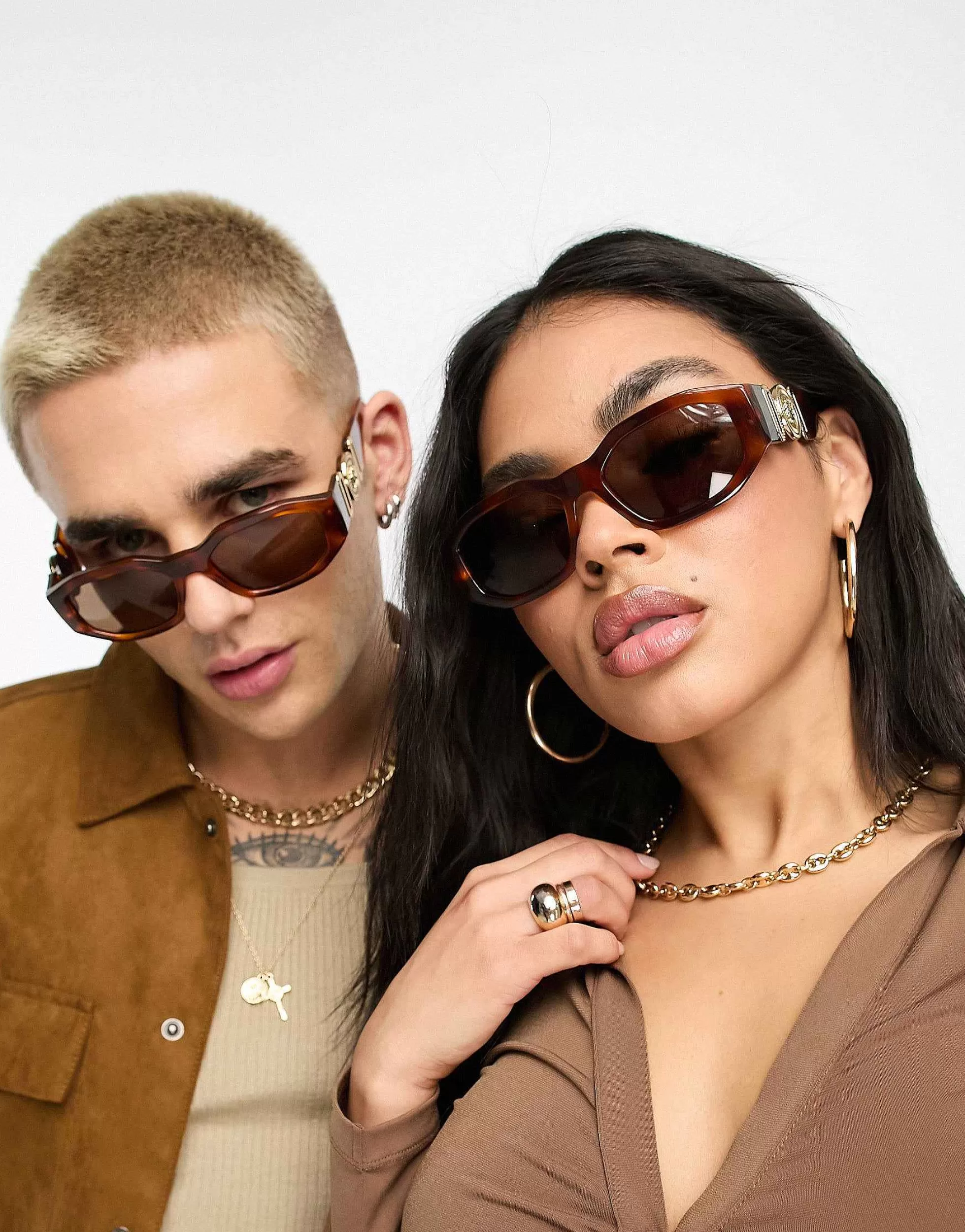 Men Versace Rectangle Sunglasses In Tortoiseshell