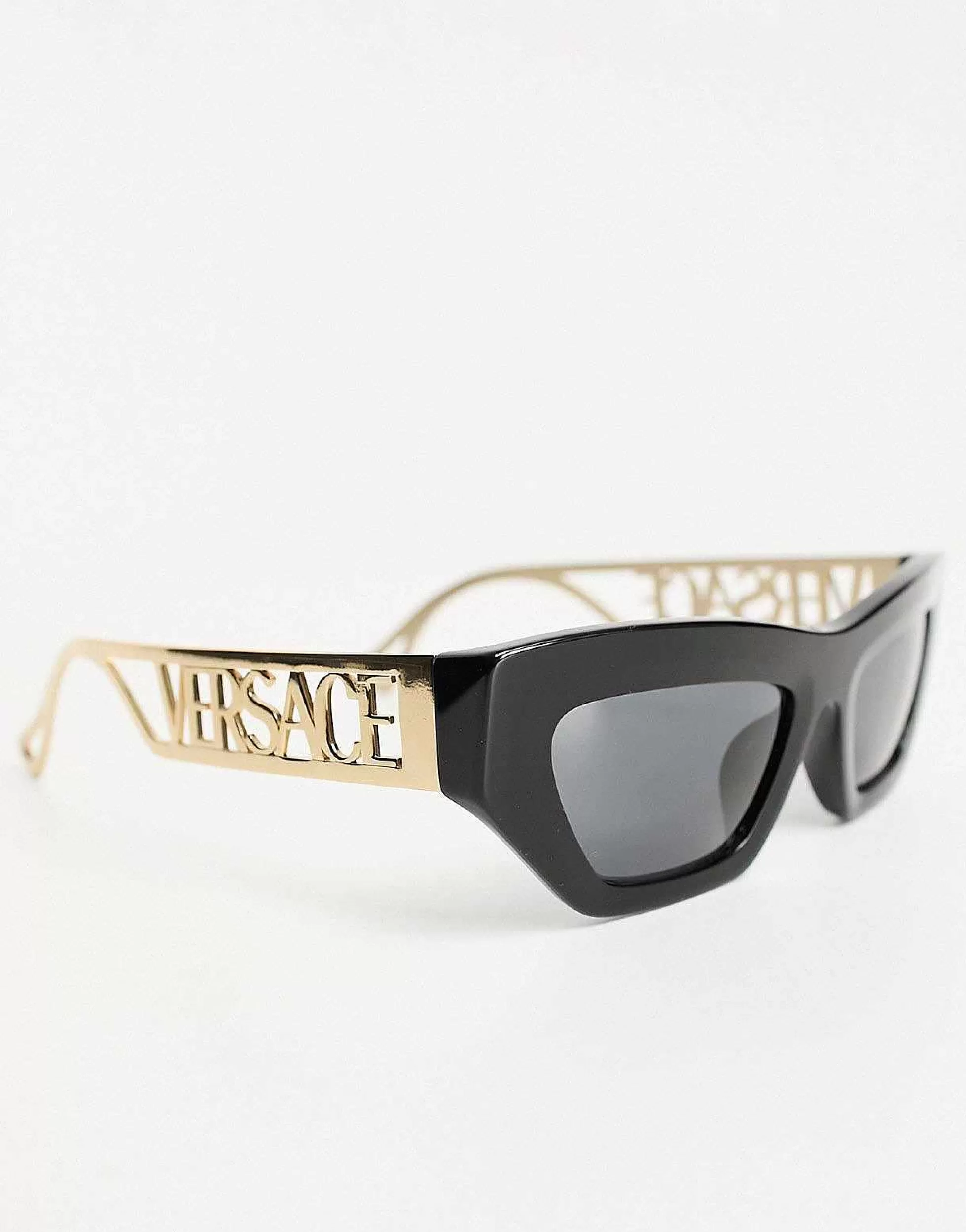 Women Versace Rectangle Sunglasses With Gold Detail In