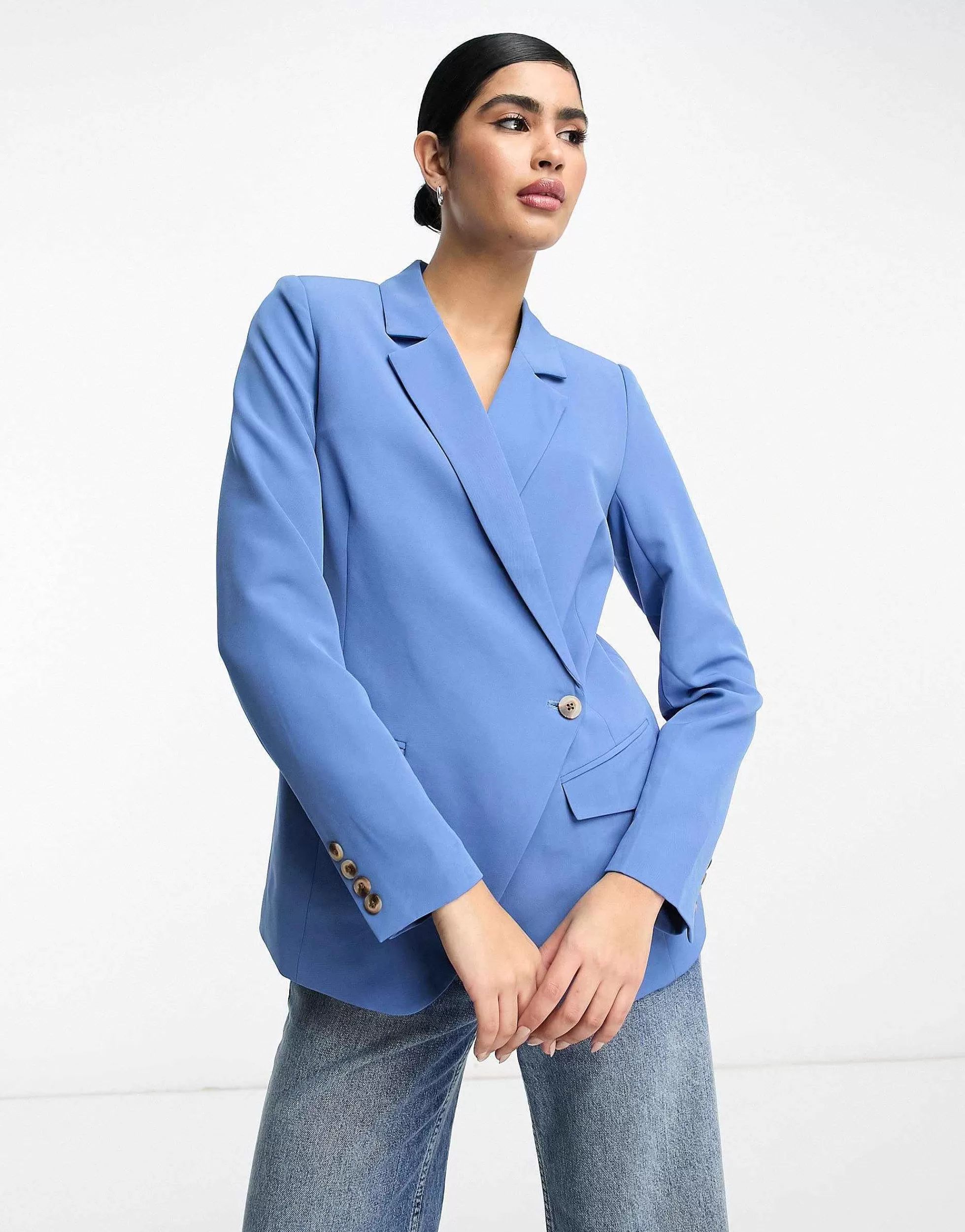 Women Vila Tailored Asymmetric Blazer And Cigarette Trouser Co-Ord In Blue