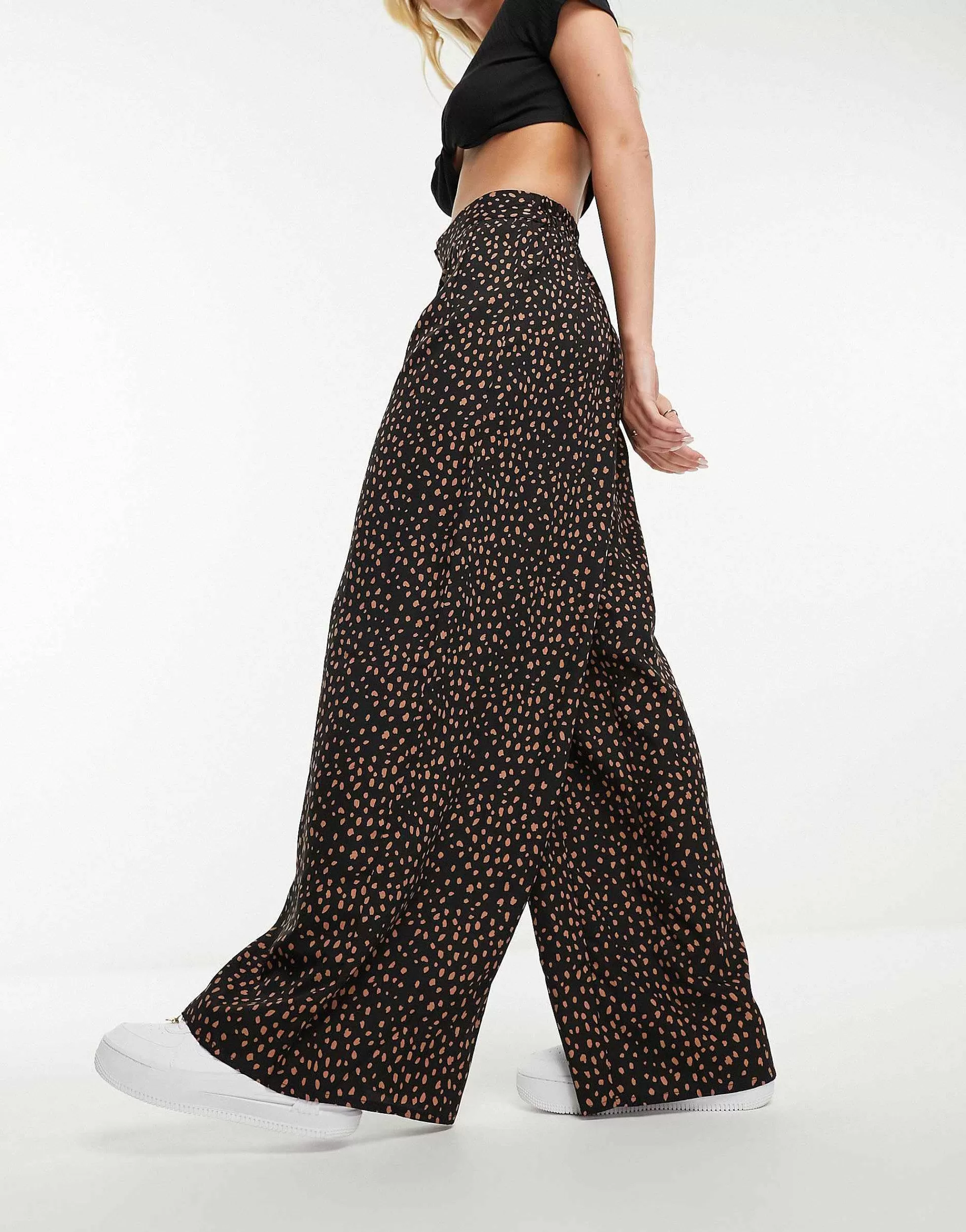 Women Wednesday's Girl Smudge Spot Wide Leg Trousers In Black And Tan