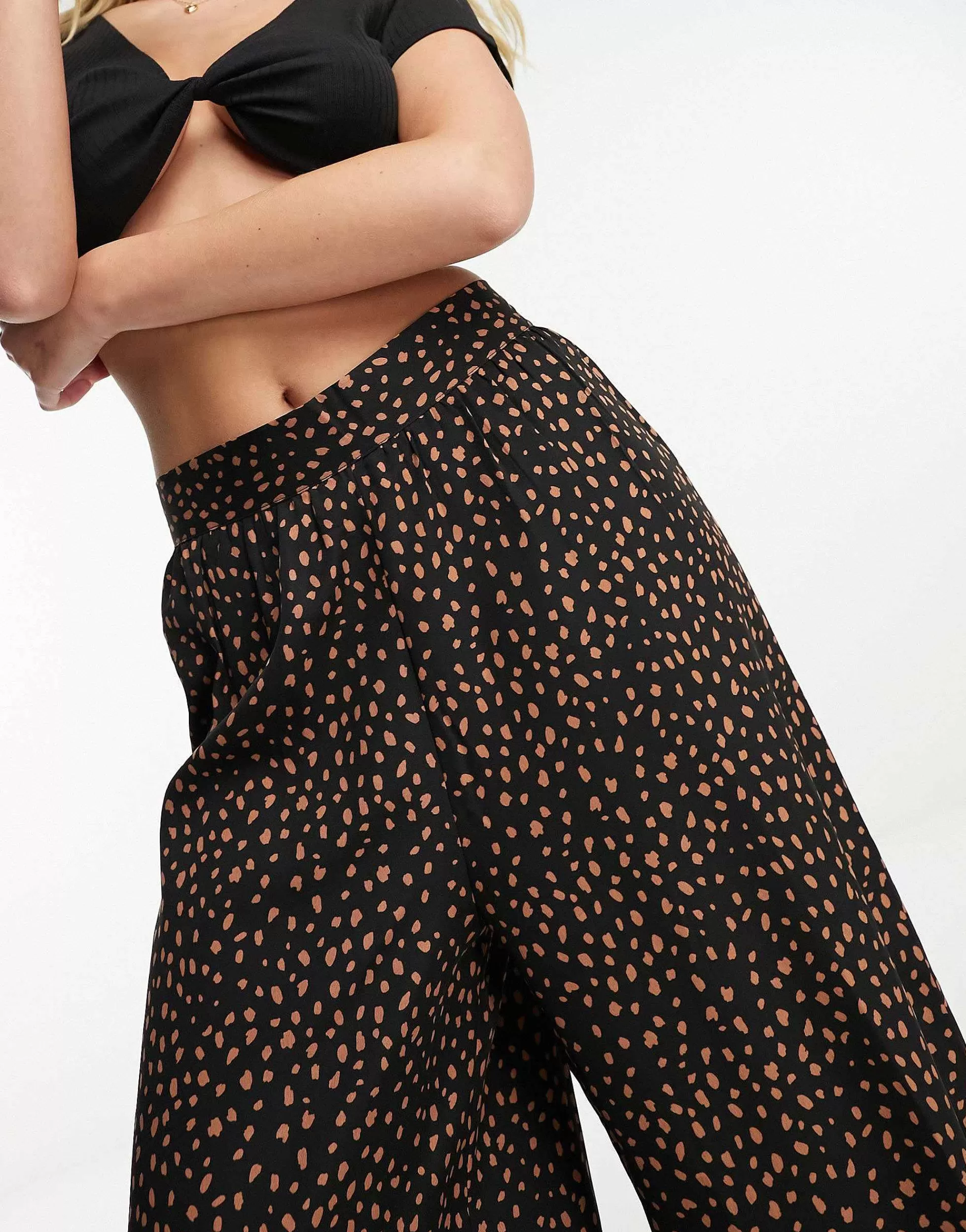 Women Wednesday's Girl Smudge Spot Wide Leg Trousers In Black And Tan
