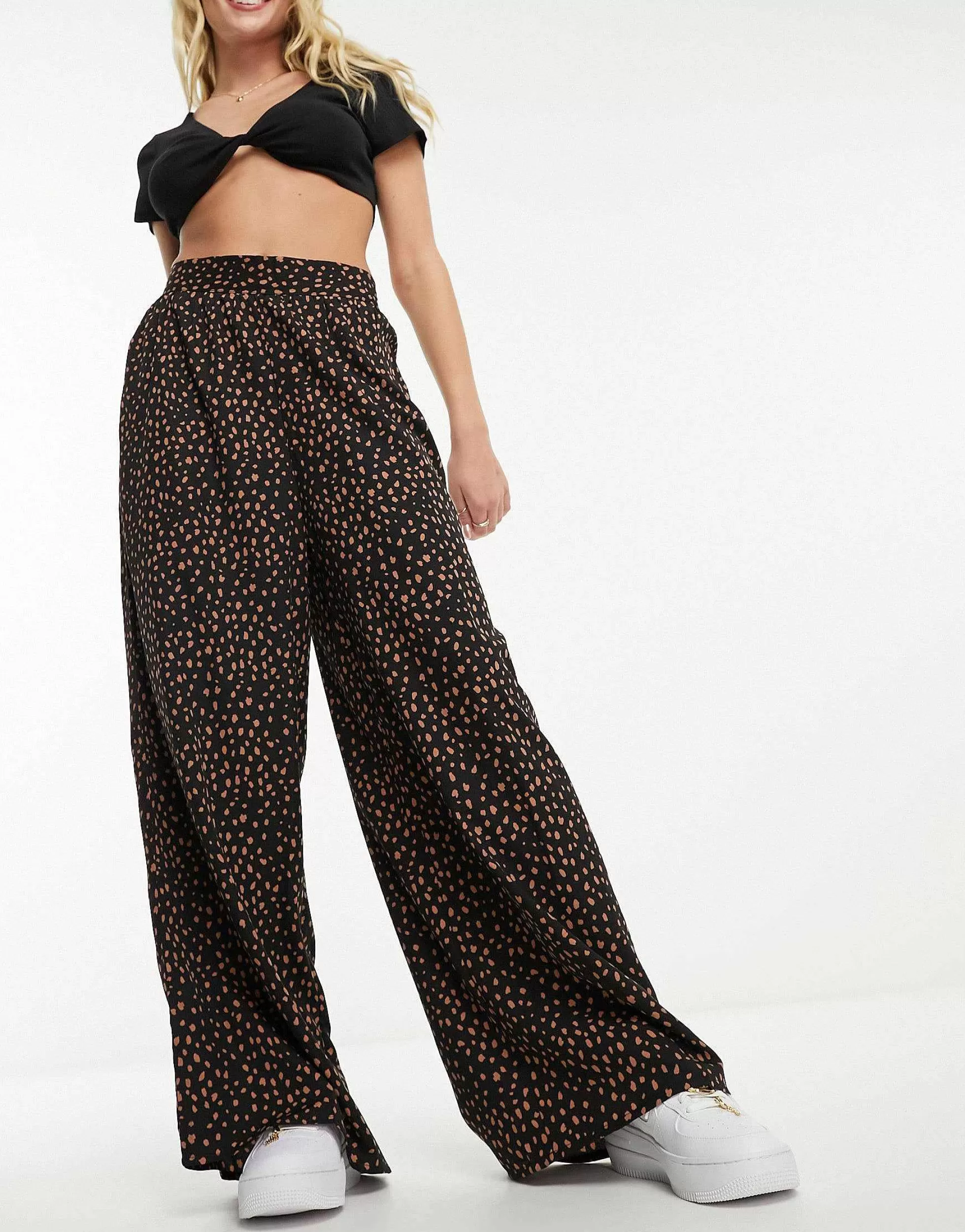 Women Wednesday's Girl Smudge Spot Wide Leg Trousers In Black And Tan
