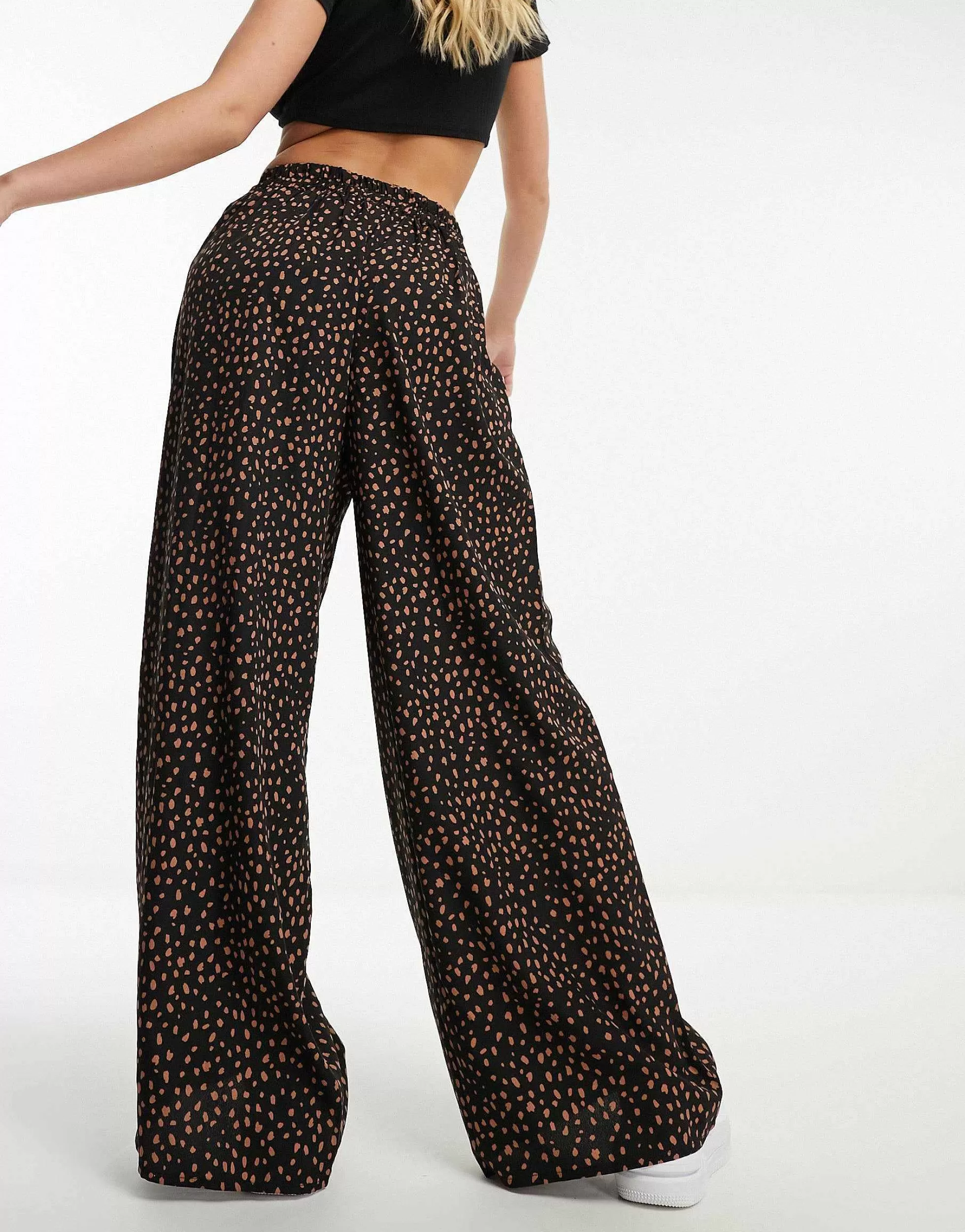 Women Wednesday's Girl Smudge Spot Wide Leg Trousers In Black And Tan