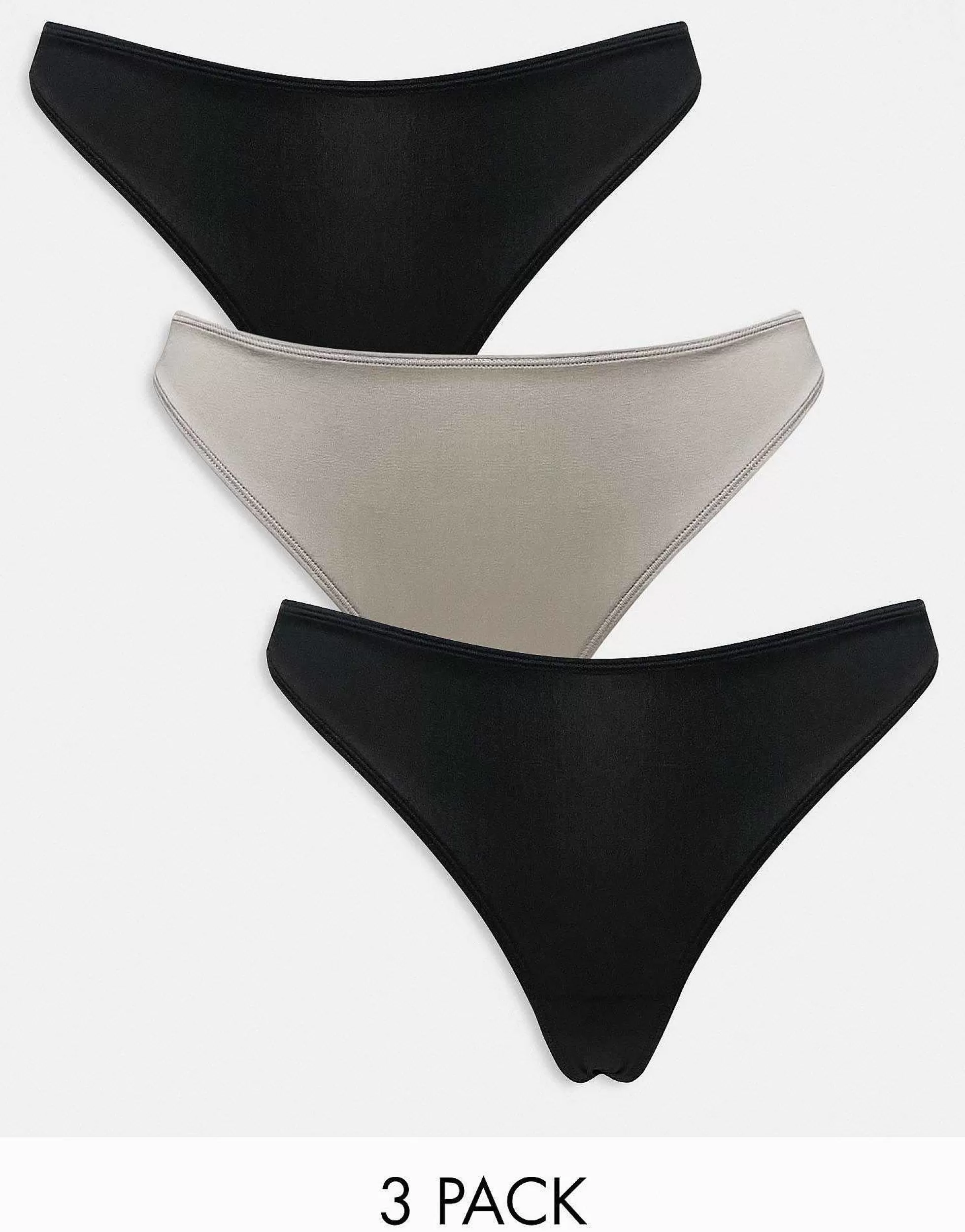Women Weekday Soul Thong 3-Pack In Black And Grey
