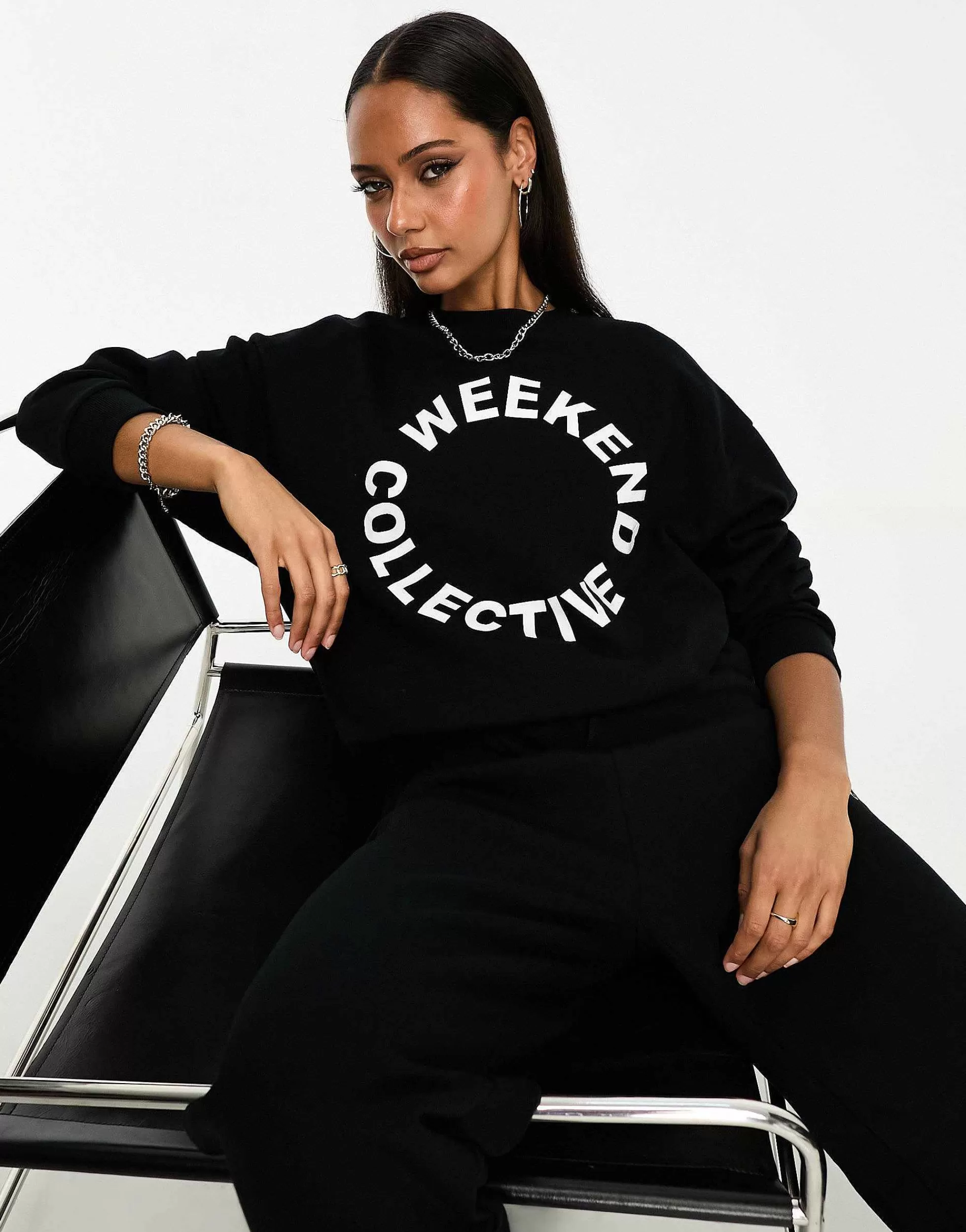 Women WEEKEND COLLECTIVE Co-Ord Oversized Jogger And Sweatshirt With Logo In Blac