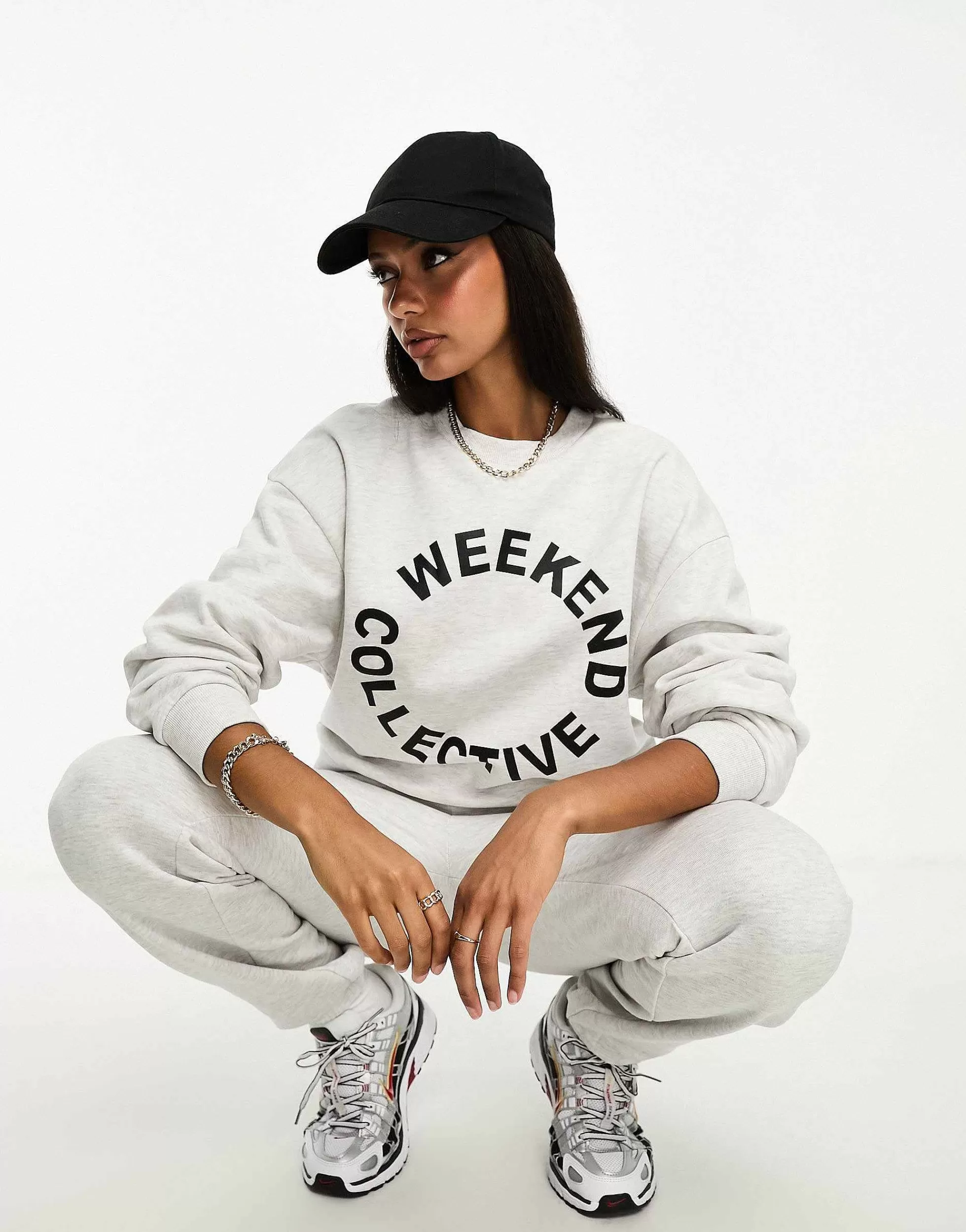 Women WEEKEND COLLECTIVE Co-Ord Oversized Jogger And Sweatshirt With Logo In Grey